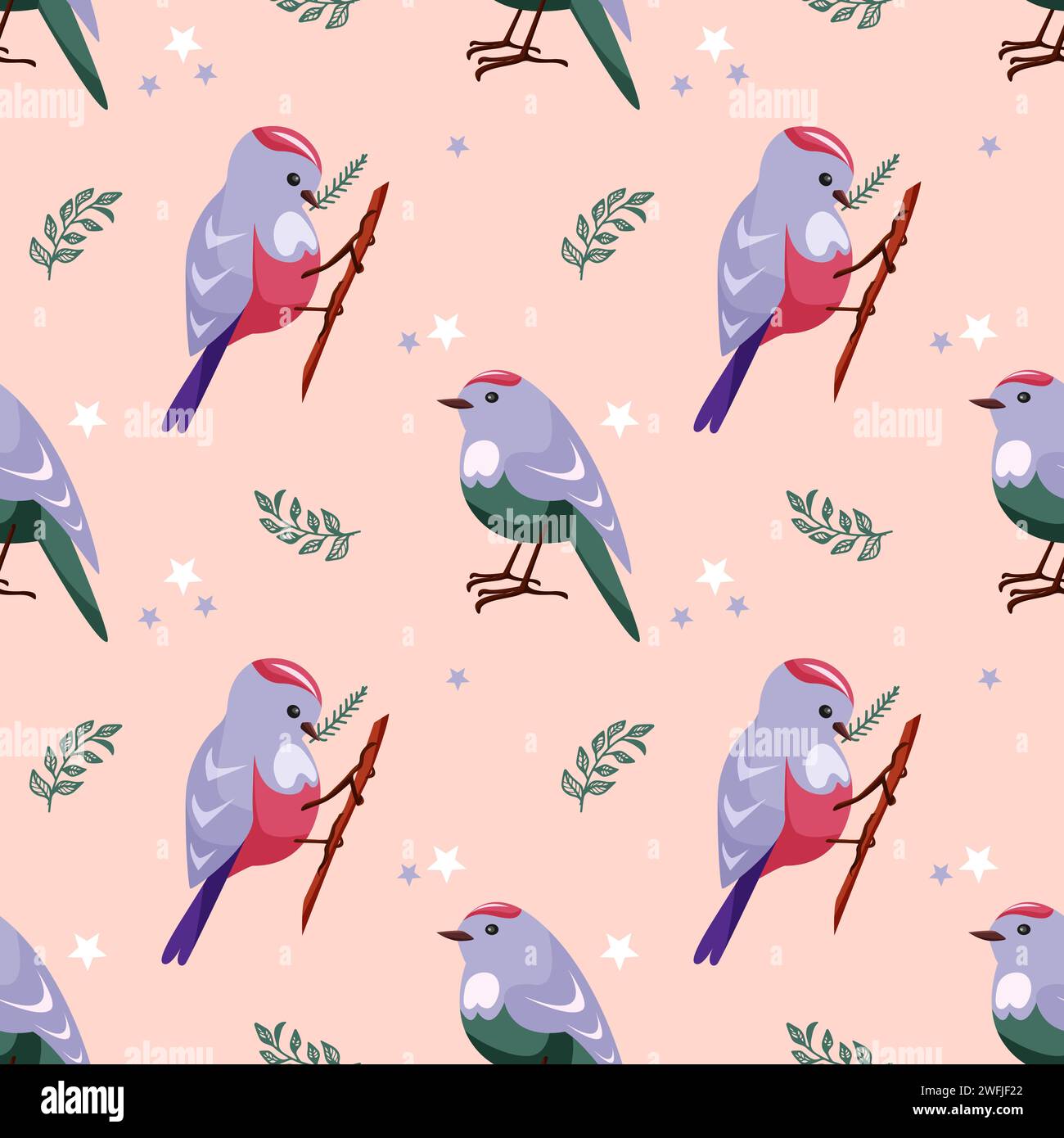 Nahtloses saisonales Muster mit kleinen Vögeln Stock Vektor