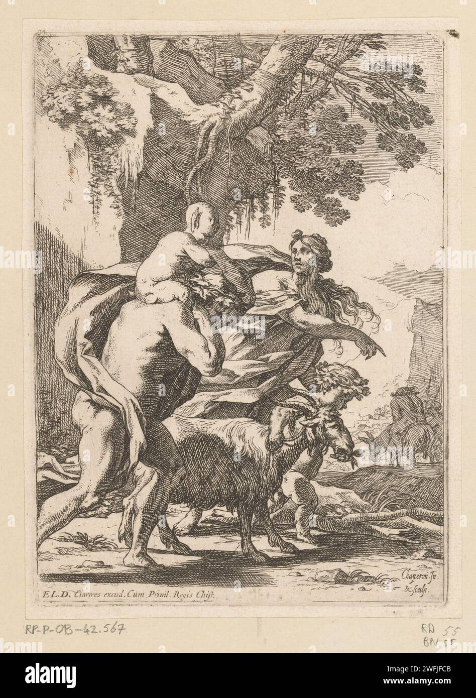 Silenus-Anhänger mit Silenus im Hintergrund auf seinem Esel Nicolas Chaperon, 1622–1647 drucken Frankreich Papierätzung (Geschichte von) Silenus Stockfoto