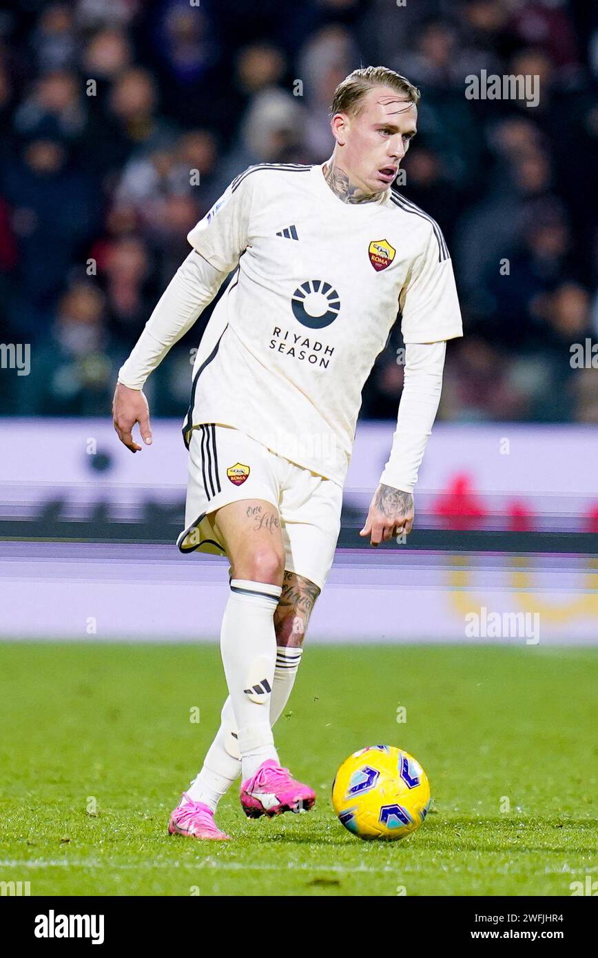 Salerno, Italien. Januar 2024. Rick Karsdorp von AS Roma während des Spiels der Serie A zwischen US Salernitana und AS Roma im Stadio Arechi am 29. Januar 2024 in Salerno, Italien. Quelle: Giuseppe Maffia/Alamy Live News Stockfoto