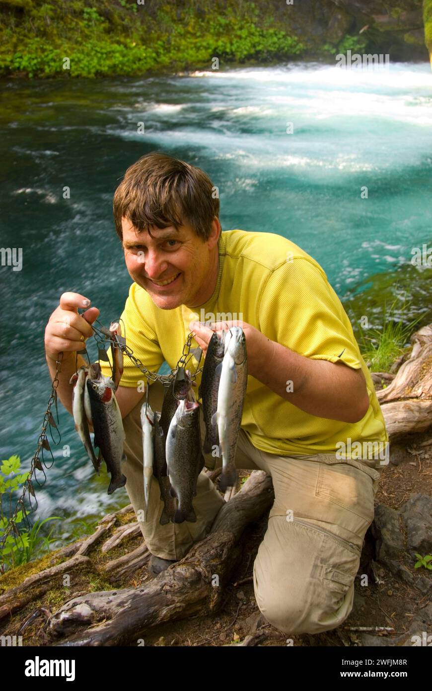 Fisch-Stringer mit Forellen, McKenzie Wild and Scenic River, Willamette National Forest, Oregon Stockfoto