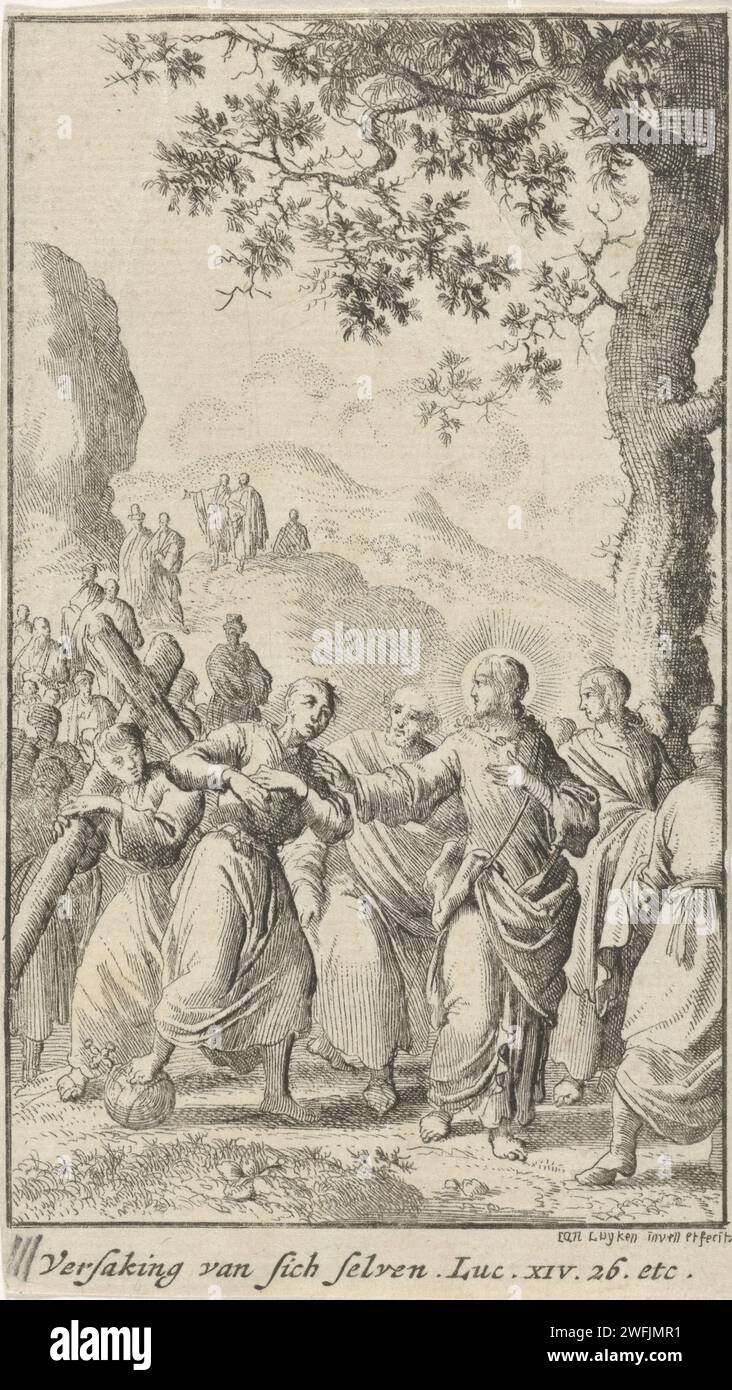 Christus und seine Anhänger, Jan Luyken, 1681 drucken Amsterdamer Papier, in dem Christus seine Lehre erklärt Stockfoto