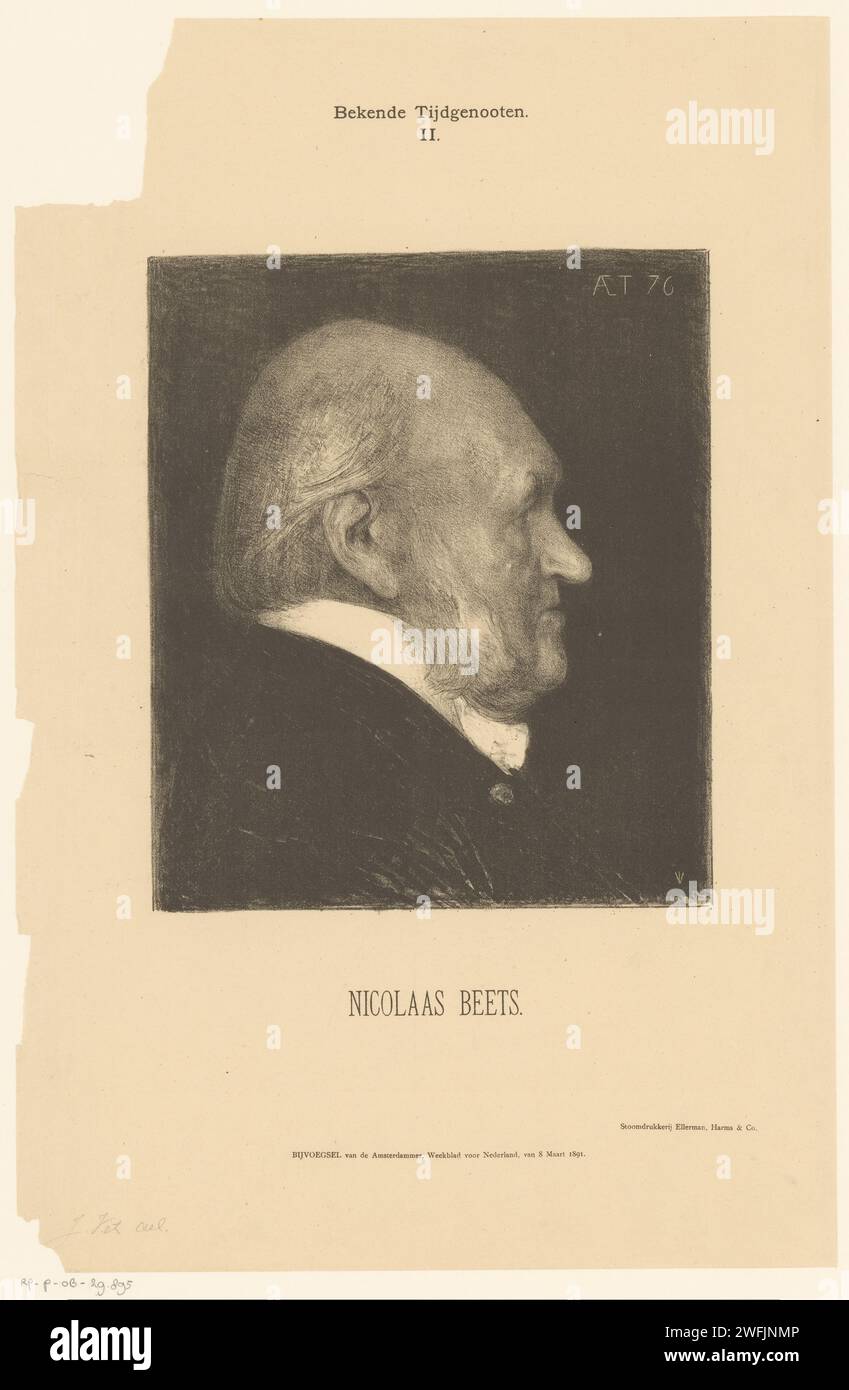 Porträt von Nicolaas Rüben, Jan Veth, 1891 Druck Amsterdamer Papier historische Personen (+ (Vollporträt) Stockfoto