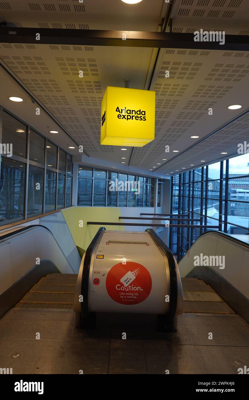 Arlanda Express der Nonstop-Zug zwischen dem Flughafen Stockholm und dem Hauptbahnhof Stockholm, Stockholm, Schweden. Stockfoto