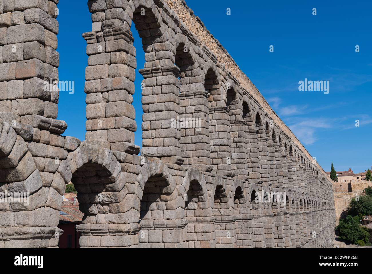 Aquädukt Segovia Acueducto Spain römisches historisches Gebäude und spanische Touristenattraktion Stockfoto
