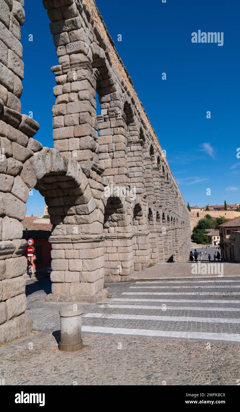 Aquädukt Segovia Spanien römisches historisches Gebäude und spanische Touristenattraktion Stockfoto