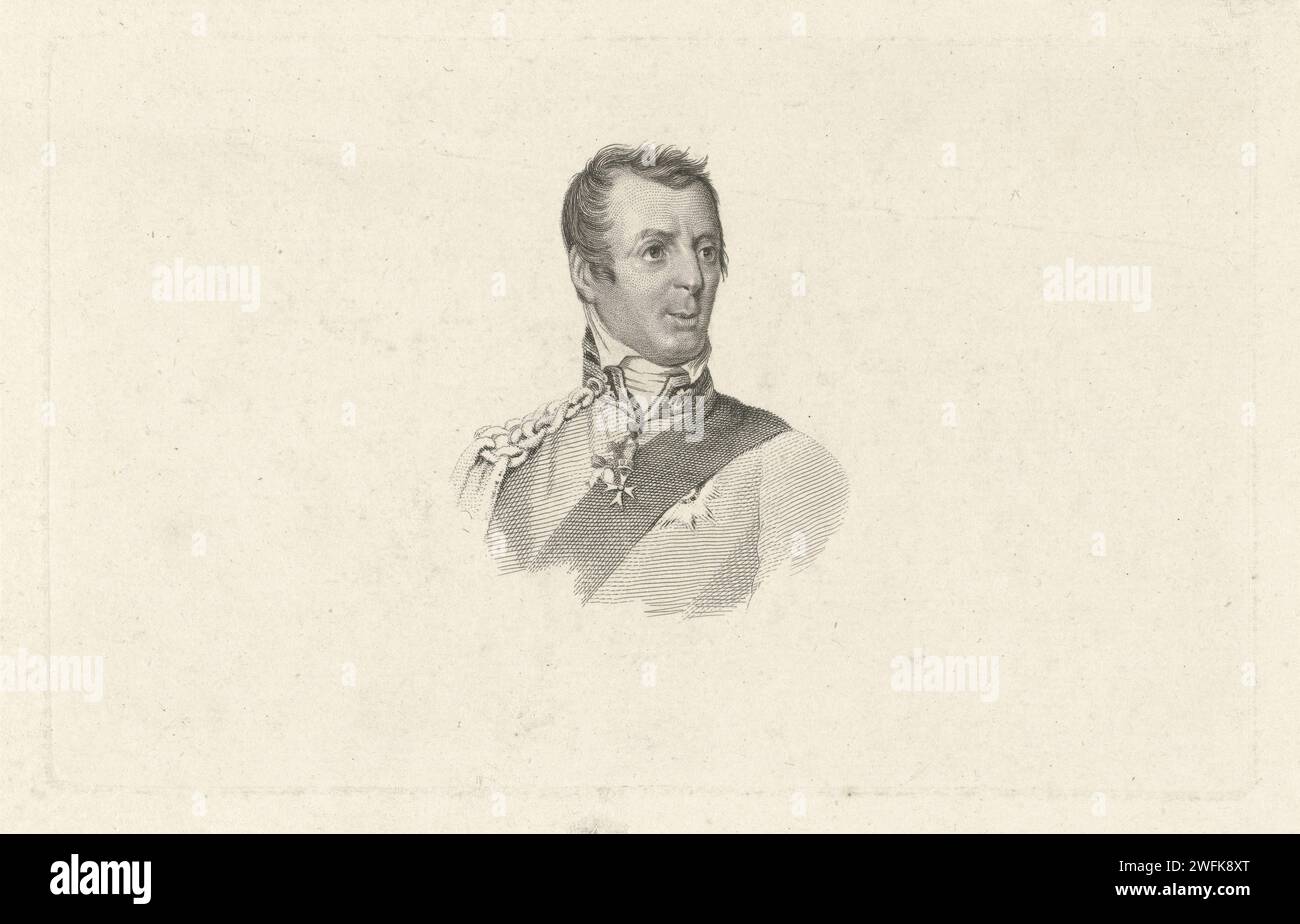 Porträt von Arthur Wellesley Wellington, Prinz von Waterloo, Jacob Ernst Marcus, nach Rochard, 1815 Druck Amsterdamer Papierätzung Stockfoto