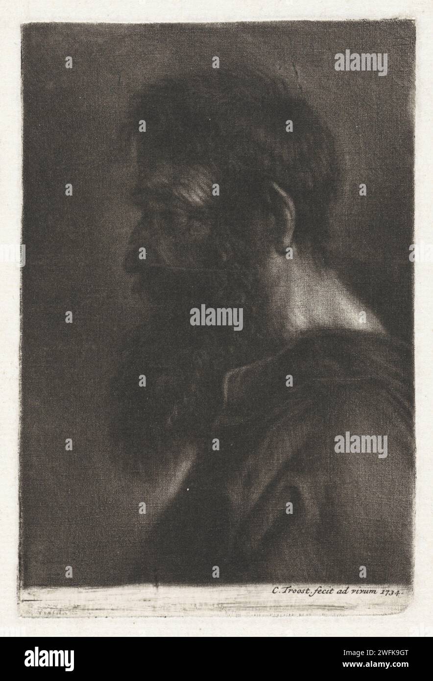 Leser alter Mann, Cornelis Troost, 1706 - 1750 Druck Amsterdam Papier lesen Stockfoto