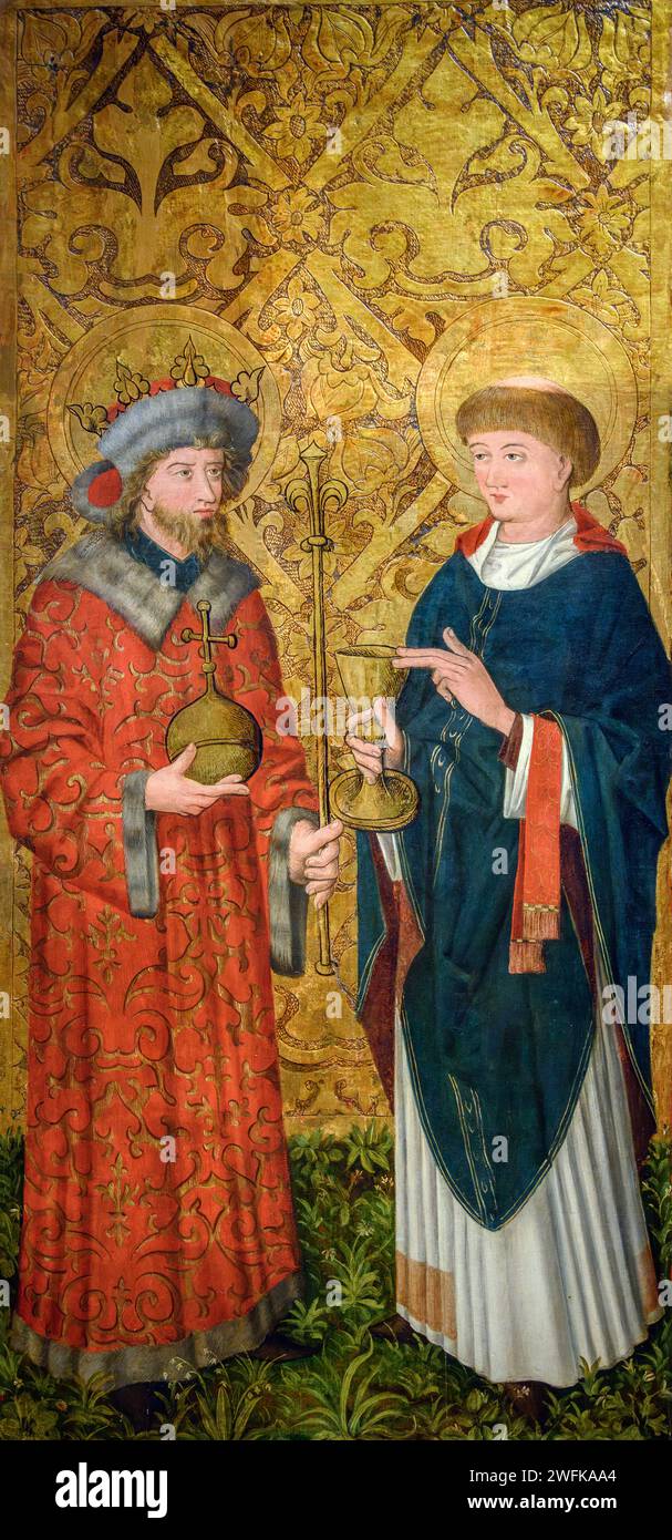 Gemälde mit dem Titel "Sankt Wenzel und Sankt Laurence" von anonymer mitteleuropäischer Künstlerin, Öl auf Holz, um 1480-1500 Stockfoto