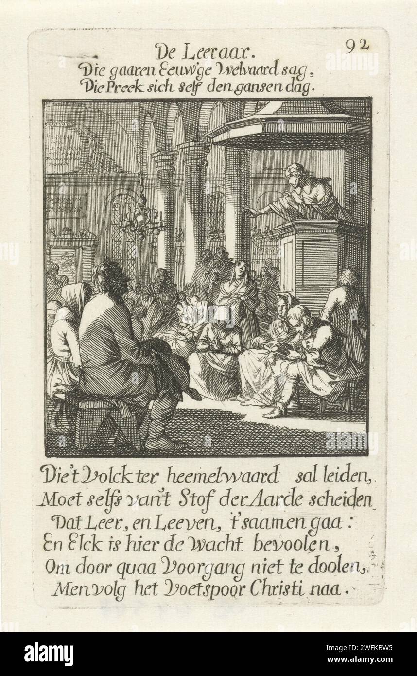 Pastor, Jan Luyken, 1694 Print Amsterdam Papier Ätzen Predigt (allgemein) Stockfoto