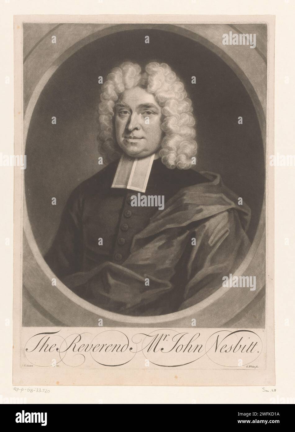 Portret van John Nesbitt, George White, nach John Wollaston, 1690 - 1732 Druckpapier historische Personen. Theologe Stockfoto