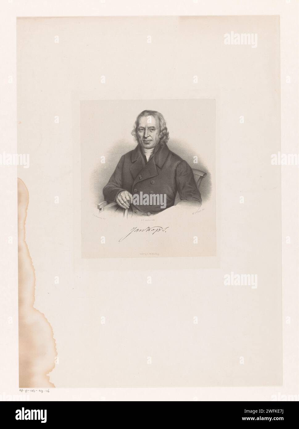 Porträt von Jan Kops, Bernardus Theodorus van Loo, nach J. C. Kops, nach Johan Heinrich Neuman, 1839–1846 Druck unter dem Porträt die Unterschrift der dargestellten Person. Papier. Historische Personen (+ (Vollporträt) Stockfoto