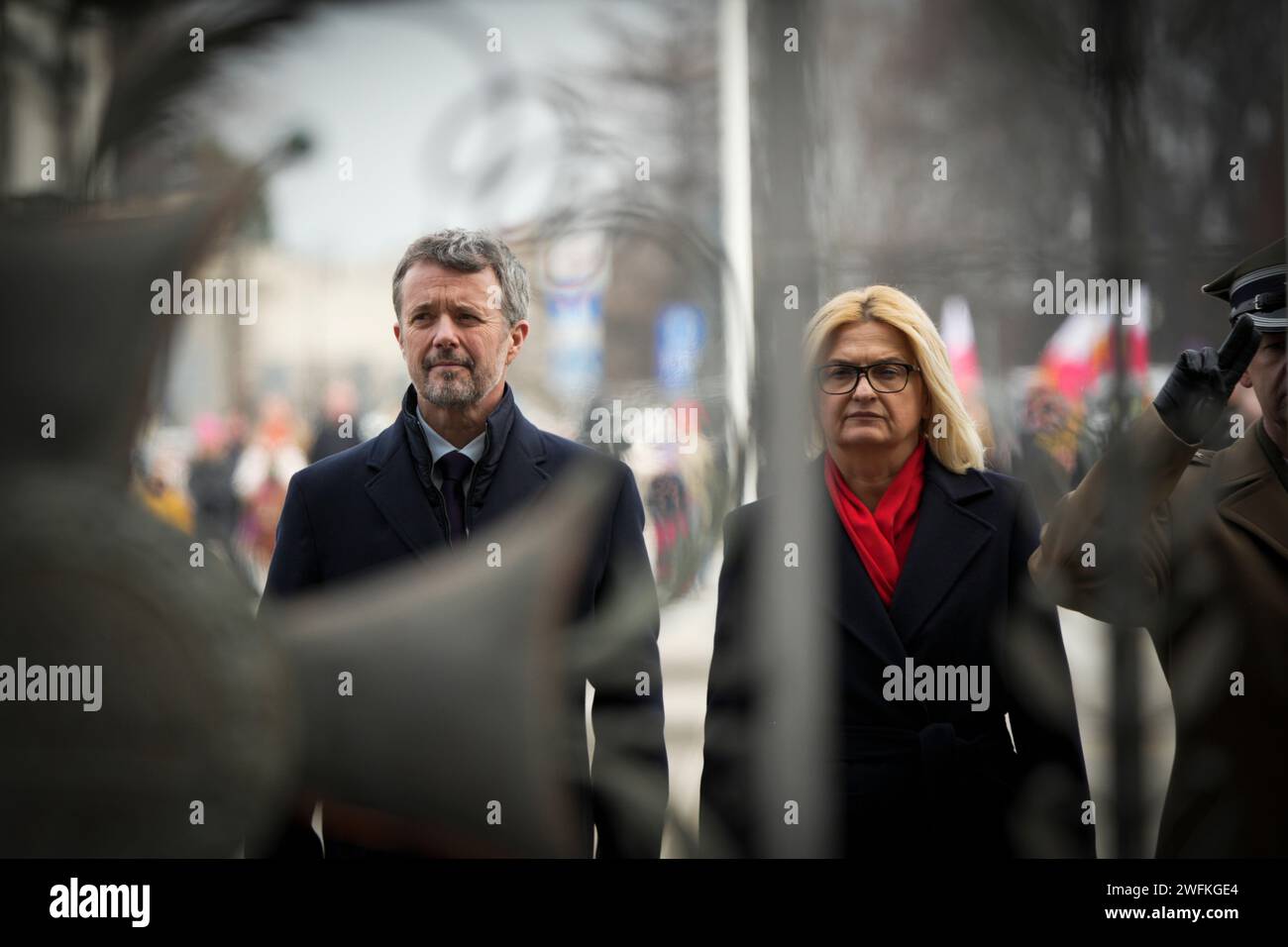 Der dänische König Frederik X. besucht am 31. Januar 2024 das Grab des unbekannten Soldaten in Warschau, Polen. Es ist der erste Auslandsbesuch der ne Stockfoto