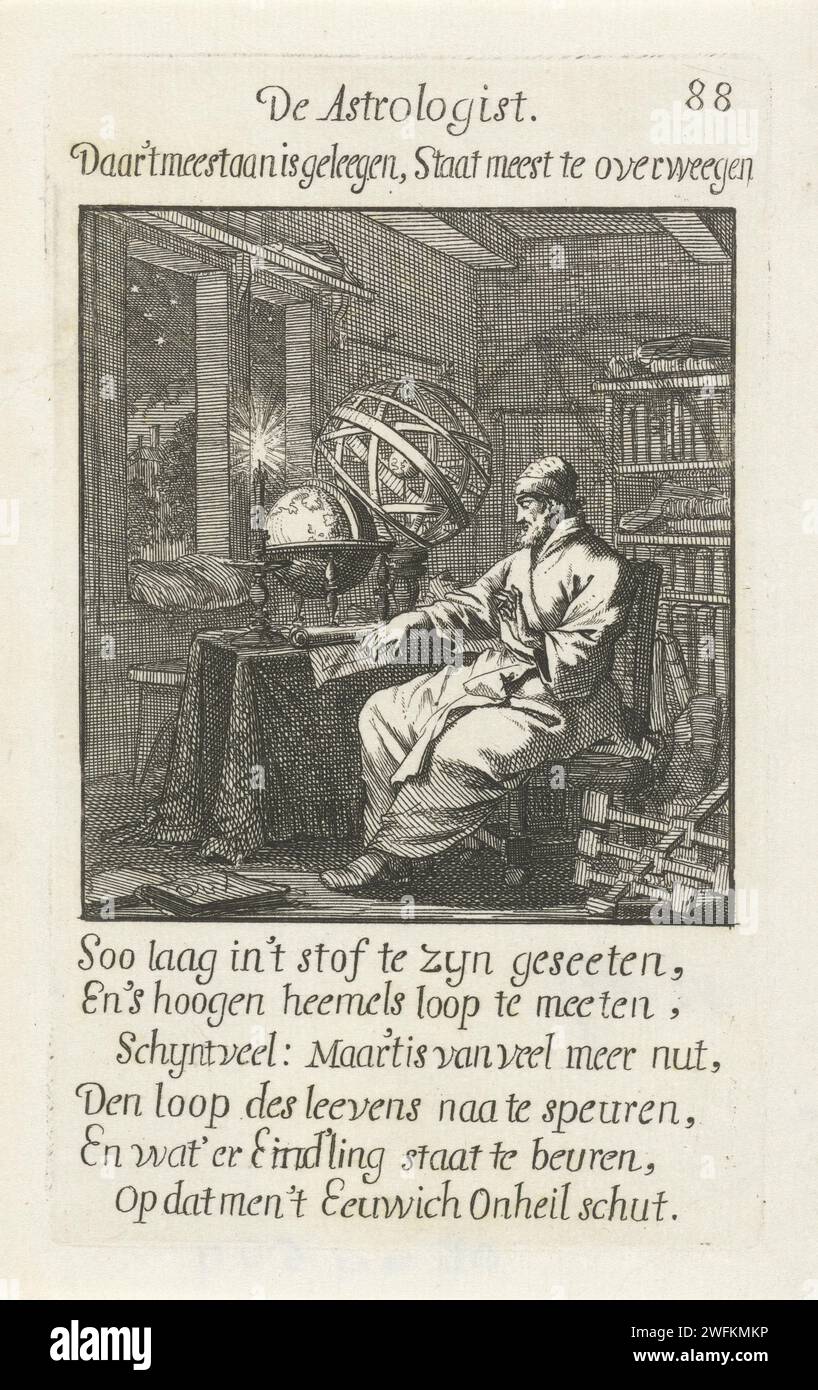 Astrologe, Jan Luyken, 1694 Druck Amsterdam Papier ätzend Astrologe bei der Arbeit Stockfoto