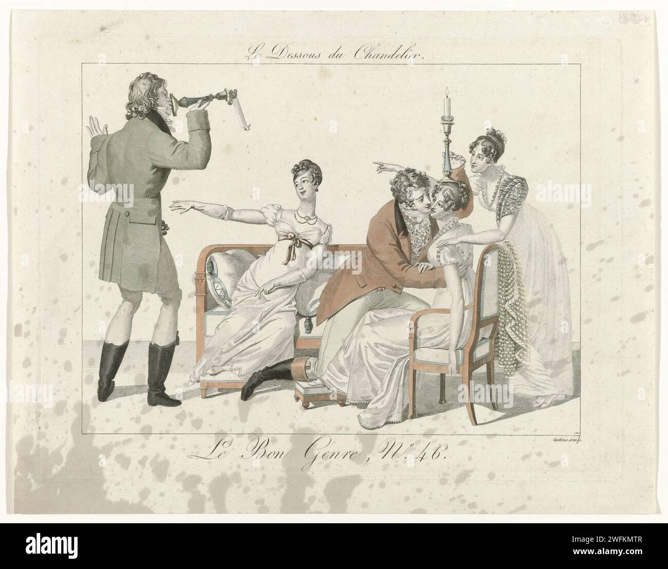 Das gute Genre, Nr. 46: Die Unterseite des Kerzenleuchters, Georges Jacques Gatine, 1812 Papiermodeplatten. Kleid, Kleid (+ Damenkleidung) Stockfoto