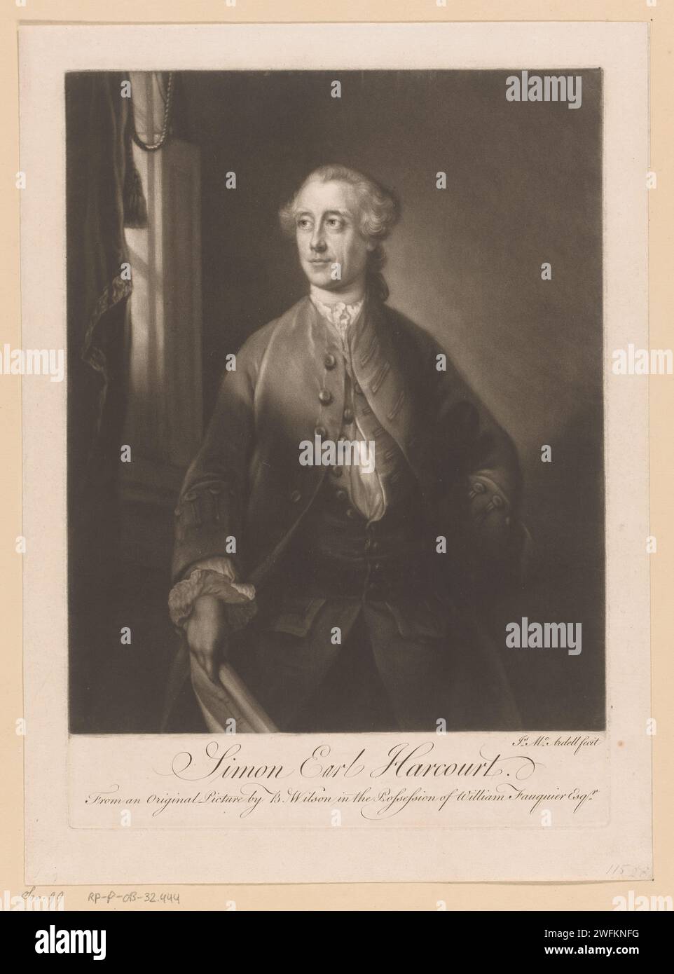 Porträt von Simon Harcourt, James Mcardell, nach Benjamin Wilson, 1749–1765 gedruckte Londoner Zeitung historische Personen. oberbefehlshaber, General, Marshal Stockfoto