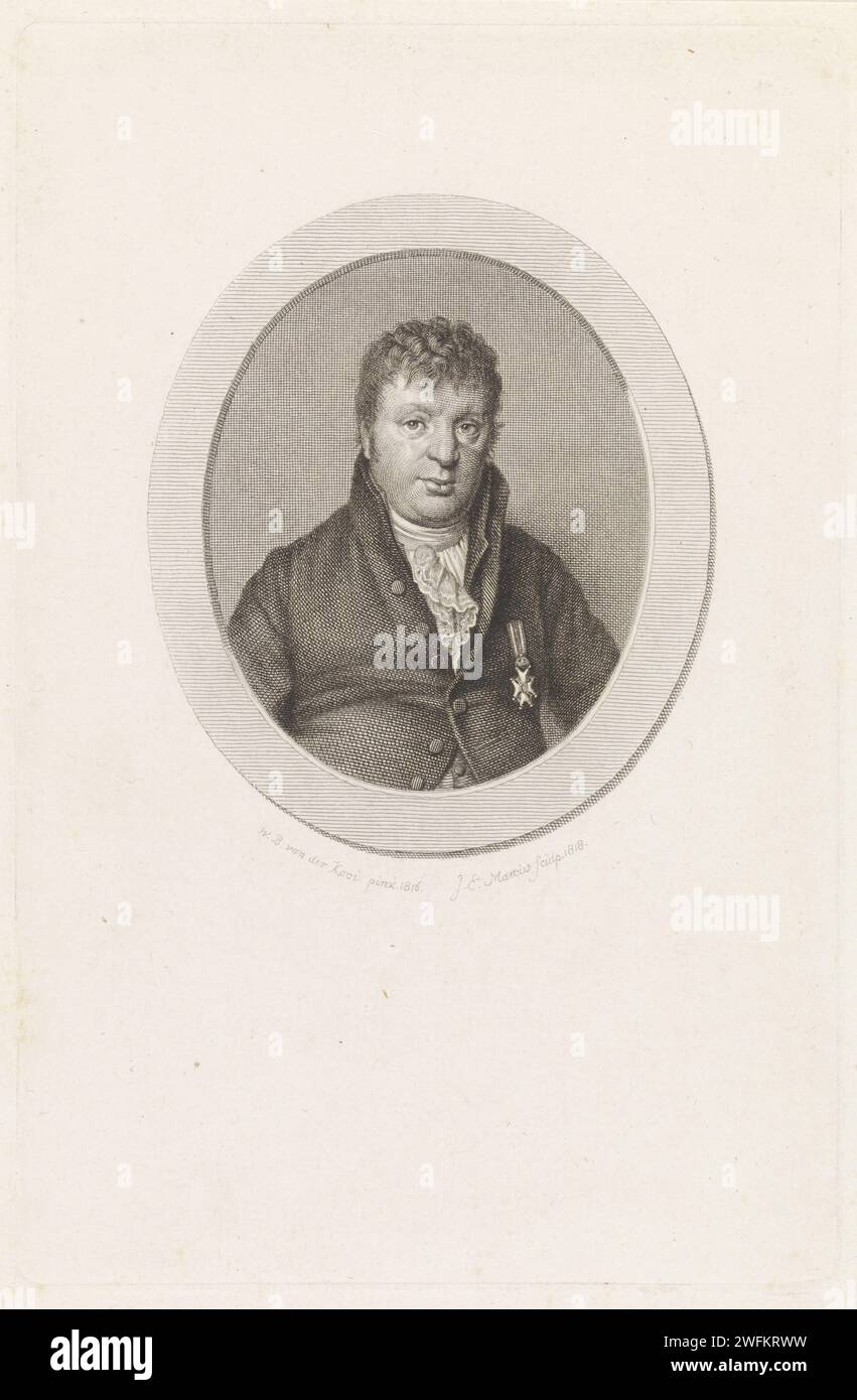 Porträt von Jacobus Scheltema, Jacob Ernst Marcus, nach Willem Bartel van der Kooi, 1818 Druck Porträt des Schriftstellers Jacobus Scheltema. Amsterdamer Papierätzung Stockfoto