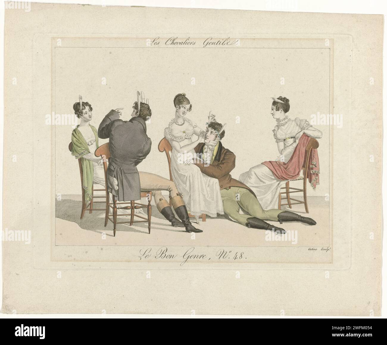 The Good Genre, No. 48: The Knights Gentile, Georges Jacques Gatine, 1822 - 1827 Papiermodeplatten. Kleid, Kleid (+ Damenkleidung) Stockfoto