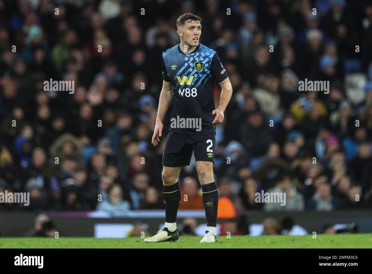 Dara O’Shea of Burnley während des Premier League-Spiels Manchester City gegen Burnley im Etihad Stadium, Manchester, Vereinigtes Königreich. Januar 31, 2024. (Foto: Mark Cosgrove/News Images) in Manchester, Großbritannien am 31.2024. (Foto: Mark Cosgrove/News Images/SIPA USA) Credit: SIPA USA/Alamy Live News Stockfoto