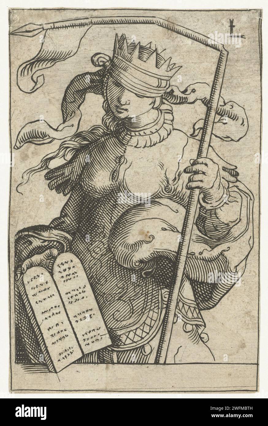 Personifikation des Alten Testaments, Anonym, nach Lucas Van Leyden, 1528–1583 Druck Kopie in Holzschnitt, Spiegelbild. Frau mit gebrochener Lanze und Tablette mit den zehn Geboten. Papier der niedrigen Länder mit dem Gravur des Alten Testaments, des Alten Gesetzes, des Alten Gesetzes, des Gesetzes der Angst (Ripa) Stockfoto Personifikation des Alten Testaments, Anonym, nach Lucas Van Leyden, 1528–1583 Druck Kopie in Holzschnitt, Spiegelbild. Frau mit gebrochener Lanze und Tablette mit den zehn Geboten. Papier der niedrigen Länder mit dem Gravur des Alten Testaments, des Alten Gesetzes, des Alten Gesetzes, des Gesetzes der Angst (Ripa) Stockfoto