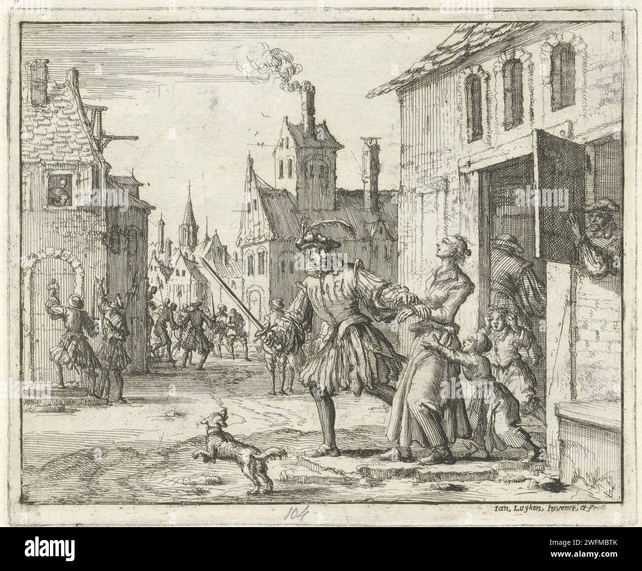 Reformiert in Zürich aus ihren Häusern gezogen, 1637, Jan Luyken, 1685 Print Amsterdam Papier ätzend Verfolgung von Ketzern Zürich (Stad) Stockfoto