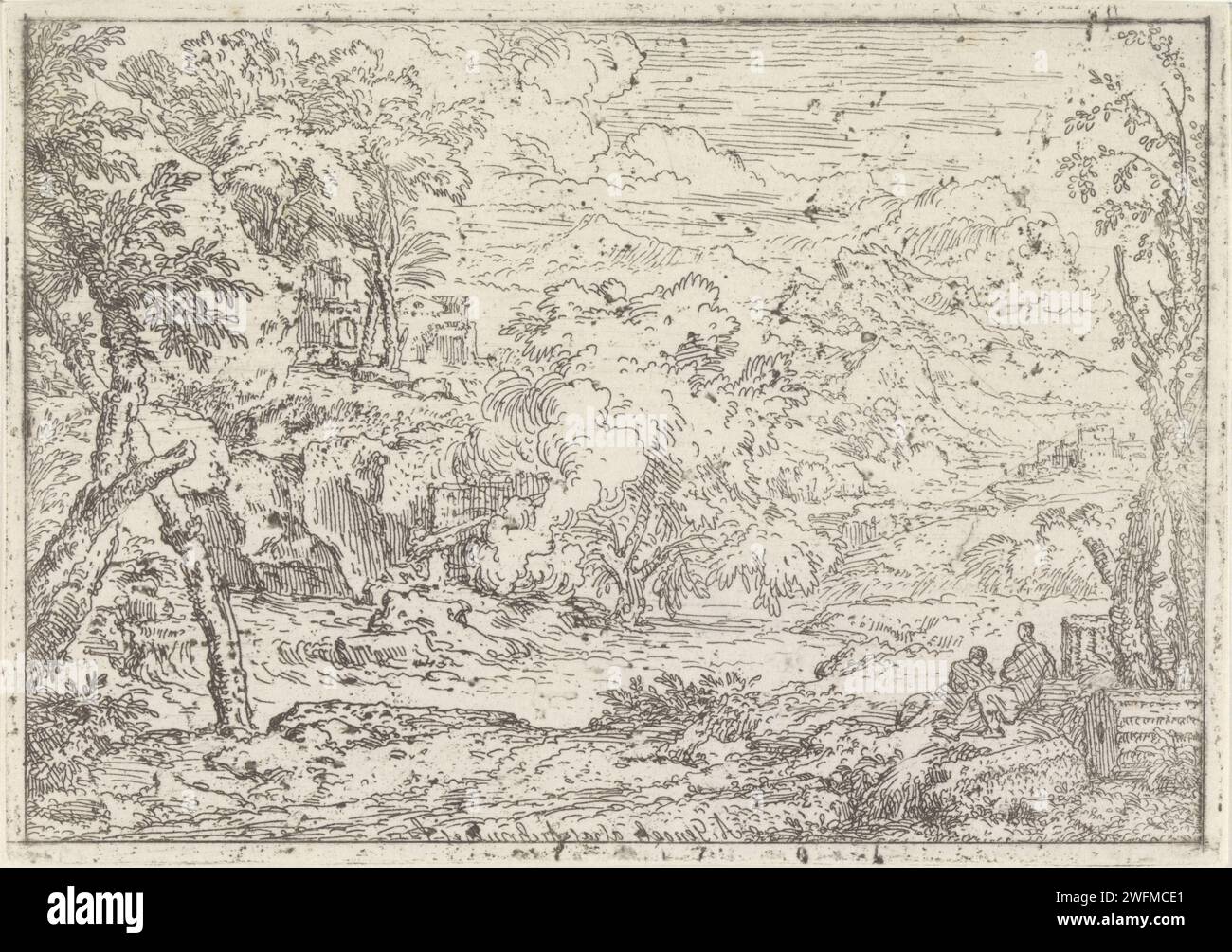 Landschaft mit Ruinen, Abraham Genoels, 1650 - 1723 drucken Eine bergige Landschaft mit Ruinen aus der Antike. Im Vordergrund rechts liegen zwei Figuren am Fuße einer gebrochenen Säule. Paris (evtl.) Papier Gravur Landschaft mit Ruinen (+ Stadt(-Landschaft) mit Figuren, Personal) Stockfoto Landschaft mit Ruinen, Abraham Genoels, 1650 - 1723 drucken Eine bergige Landschaft mit Ruinen aus der Antike. Im Vordergrund rechts liegen zwei Figuren am Fuße einer gebrochenen Säule. Paris (evtl.) Papier Gravur Landschaft mit Ruinen (+ Stadt(-Landschaft) mit Figuren, Personal) Stockfoto