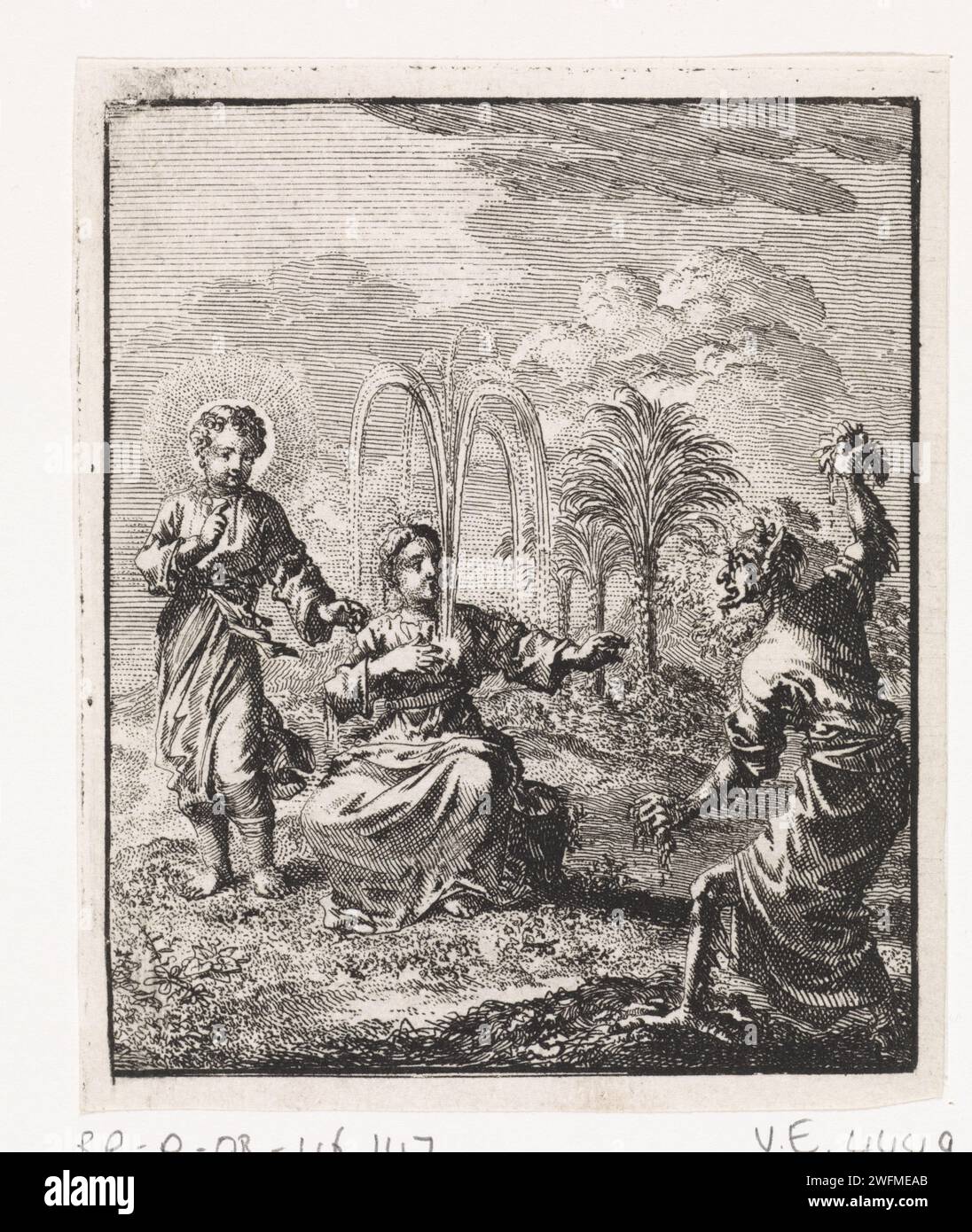 Christus lässt einen Brunnen im Herzen der personifizierten Seele fallen, Jan Luyken, 1714 Druck Amsterdamer Papier, das Christus und die Seele ätzt Stockfoto