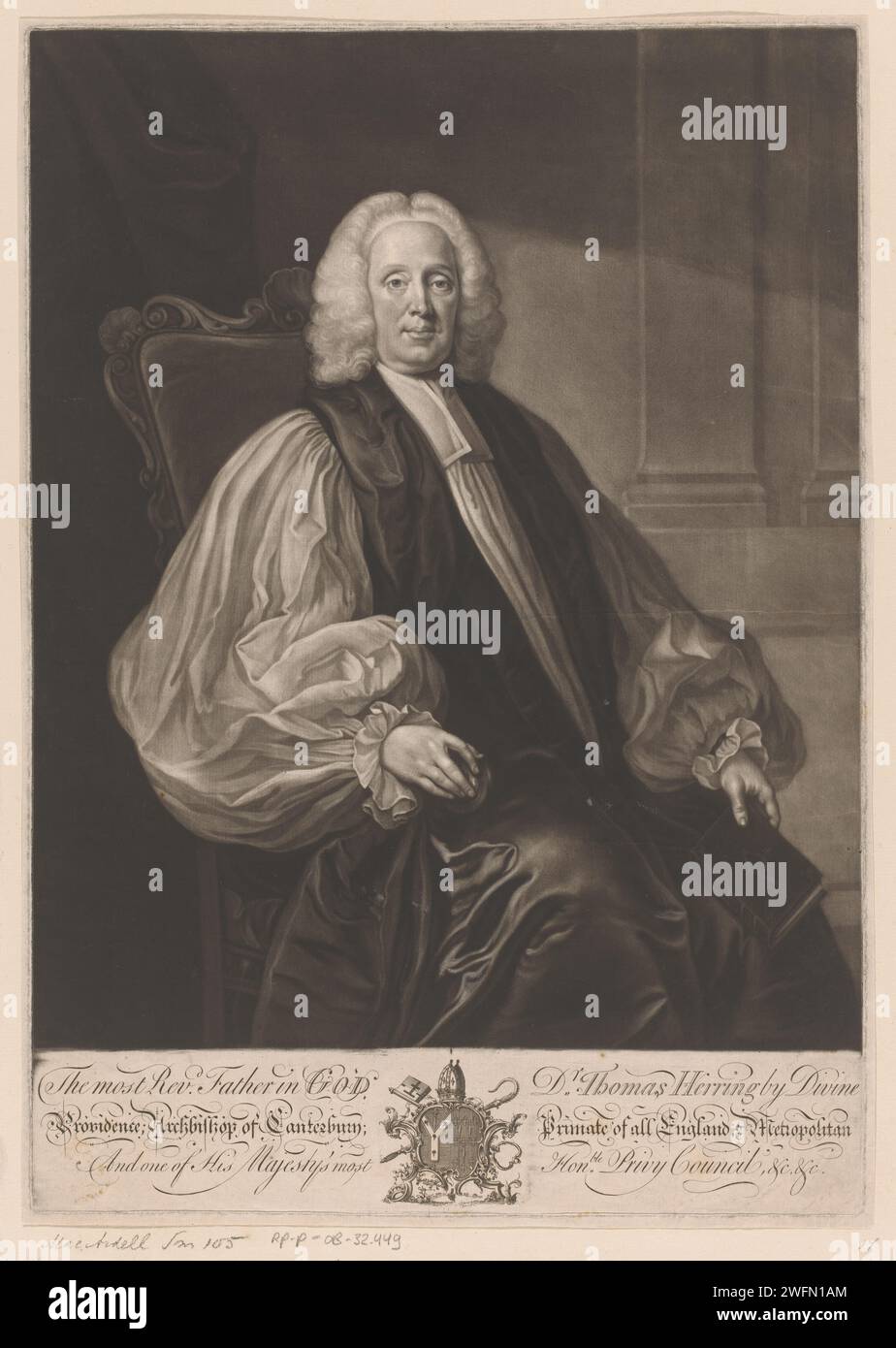 Portret van Thomas Herring, James McArdell, nach Joseph Samuel Webster, 1747–1757 gedruckte Londoner Zeitung historische Personen. erzbischof, Bischof usw. (Römisch-Katholisch) Stockfoto