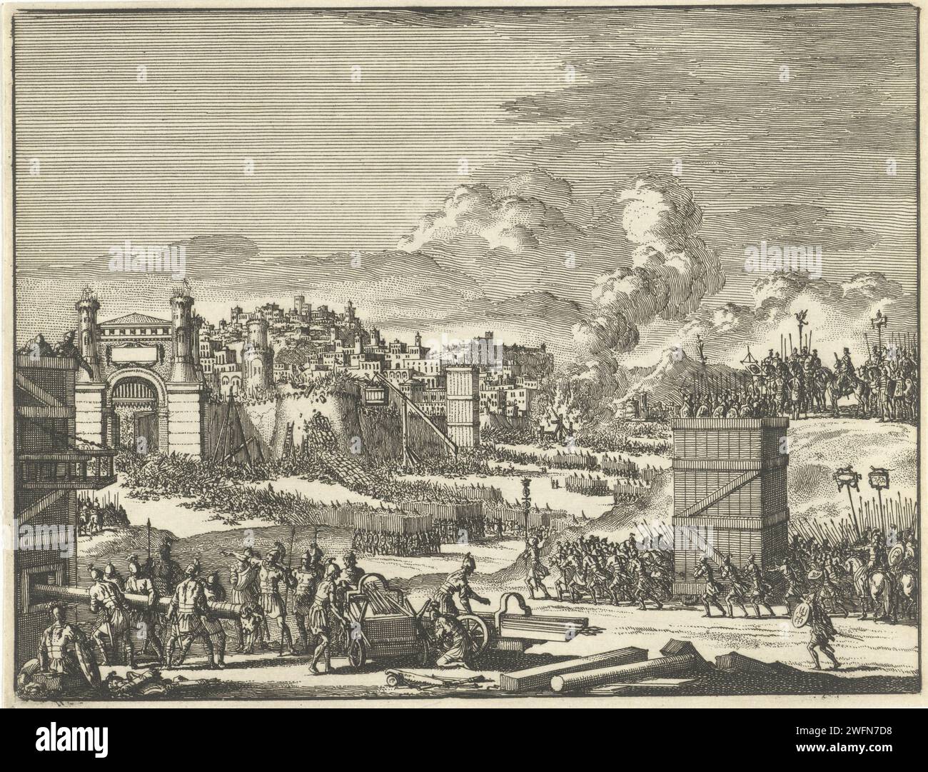 Jerusalem Belagerung durch Titus (Variante B), Jan Luyken, 1669 - 1712 Druck Amsterdam Papier Radiking in Stadt oder Festung  Belagerung Jerusalem Stockfoto