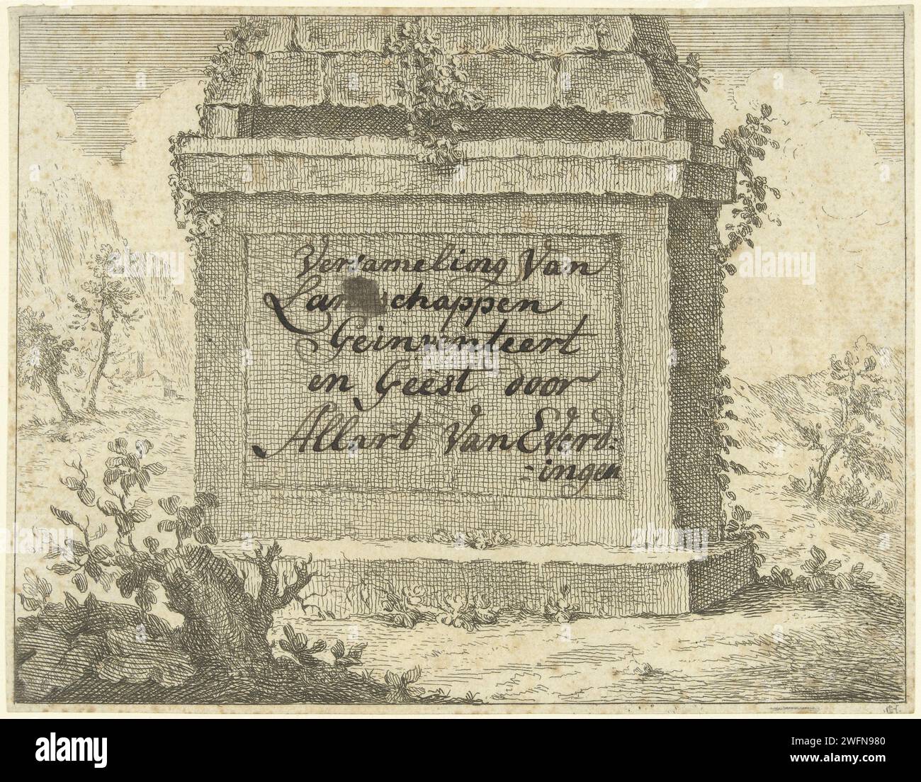 Keller mit Inschrift, Allaert van Everdingen (abgelehnte Attribution), 1708 - 1780 Papier-Ätzen / Schreiben (Prozesse) Landschaften Stockfoto