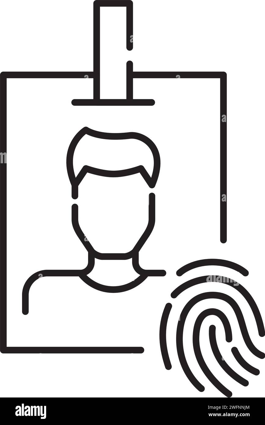Symbol für Identitätsüberprüfung. Fingerabdruck auf einem Personalausweis mit Mannbild. Die Rolle biometrischer Daten Stock Vektor