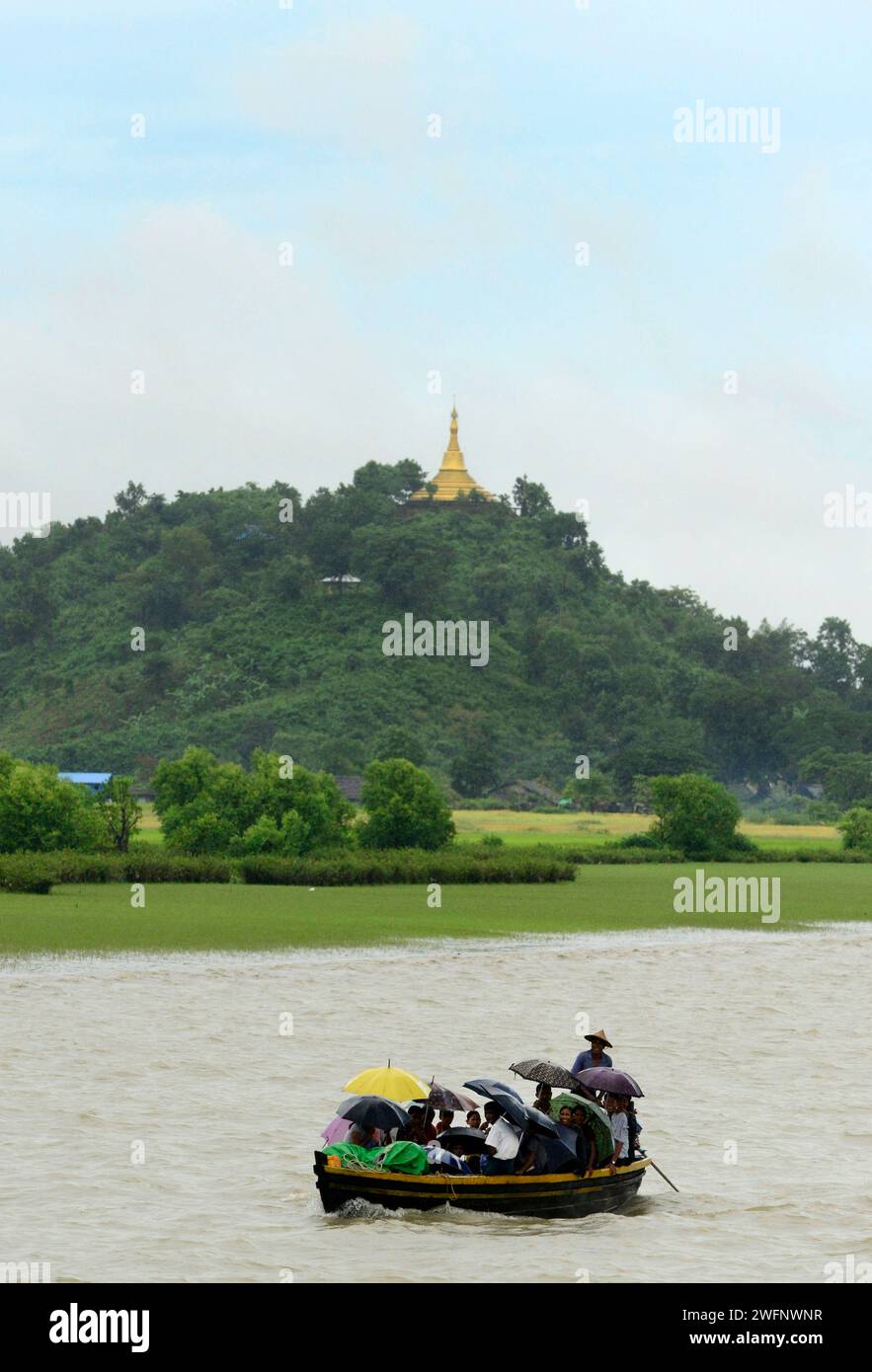 Heftige Monsunregen entlang des Kaladan-Flusses im Bundesstaat Rakhine in West-Myanmar. Stockfoto