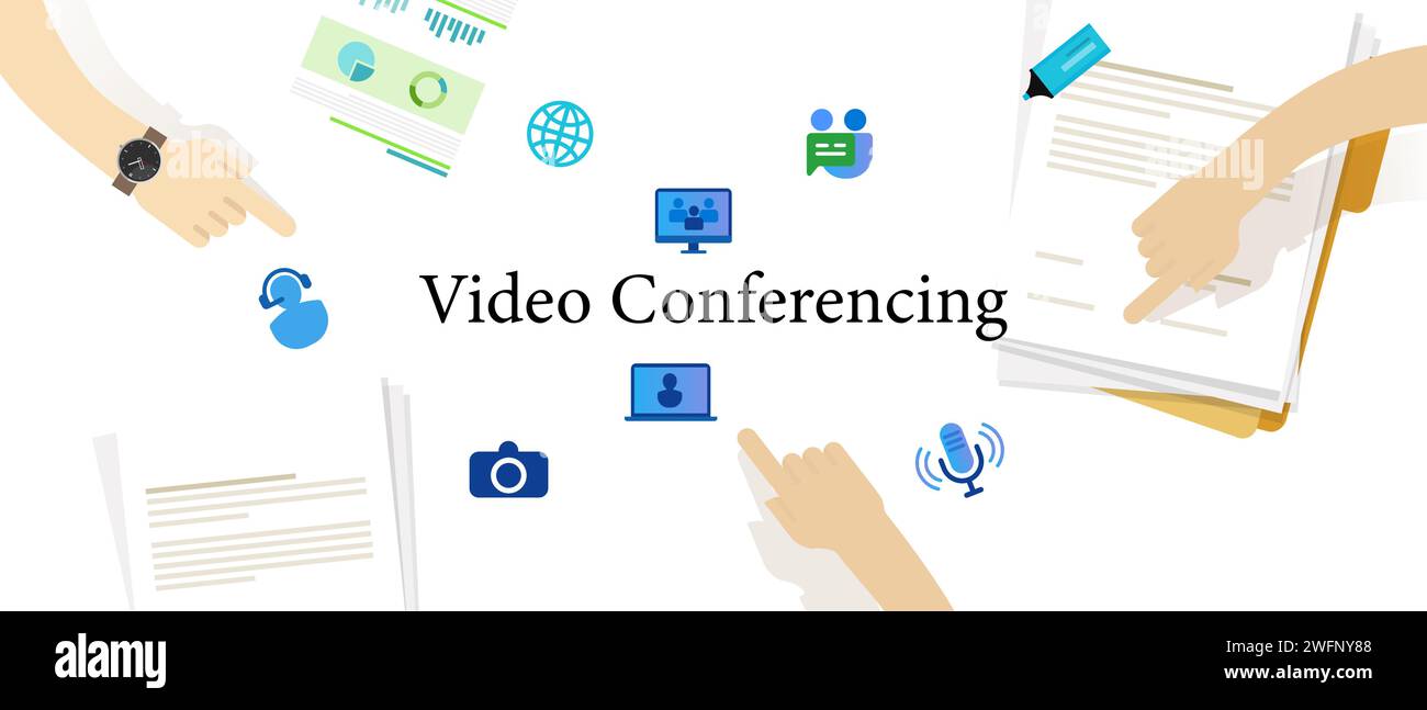 Videokonferenzkommunikation virtuelle Distanz mit Computer- oder Laptop-Internetverbindung Stock Vektor