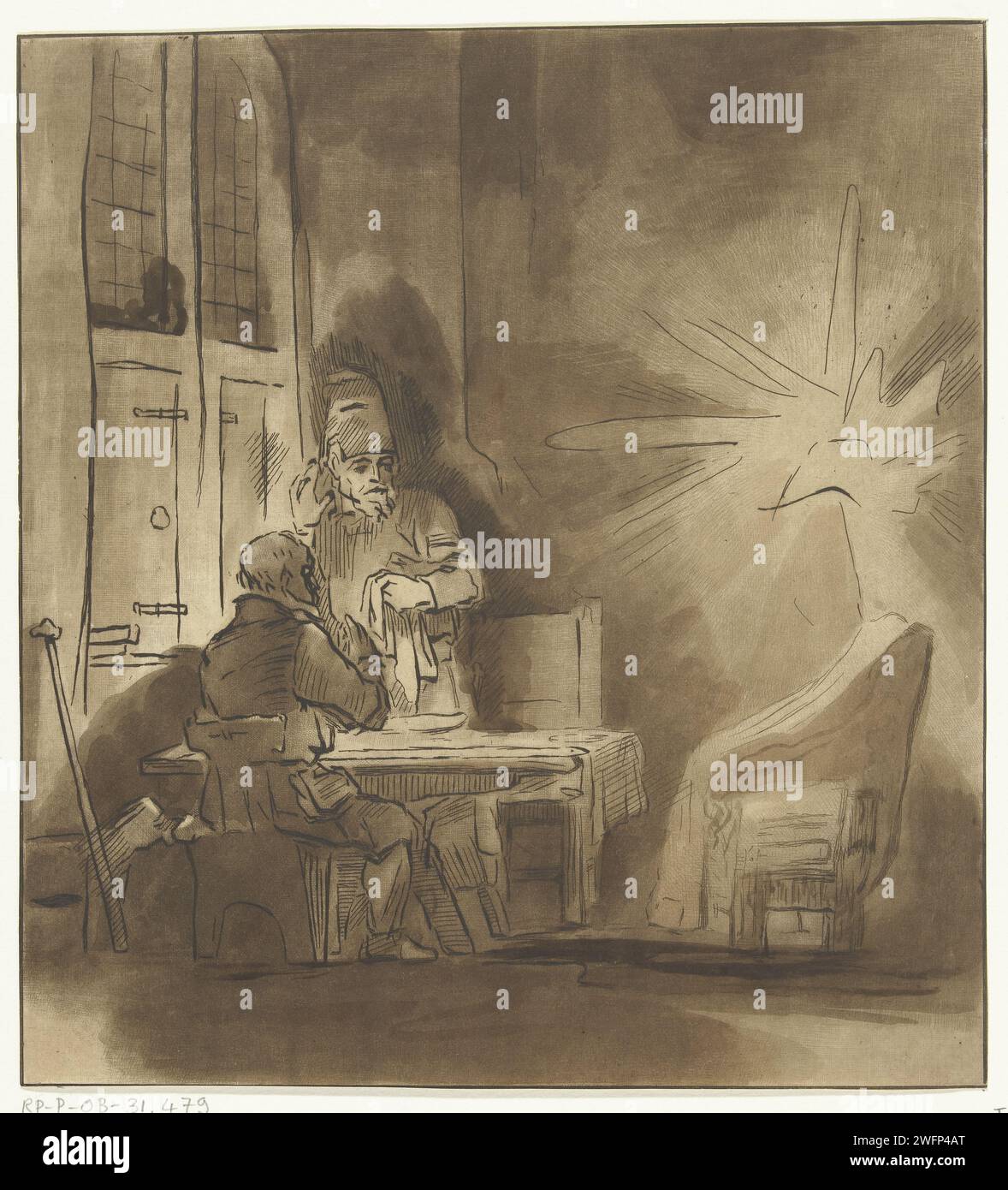 Die Mahlzeit in Emmaus, Jacobus kauft, nach Rembrandt van Rijn, ca. 1765 drucken Amsterdam Papierpinsel / Ätzen des Abendmahls bei Emmaus: Christus wird beim Segen oder Brechen des Brotes erkannt Stockfoto