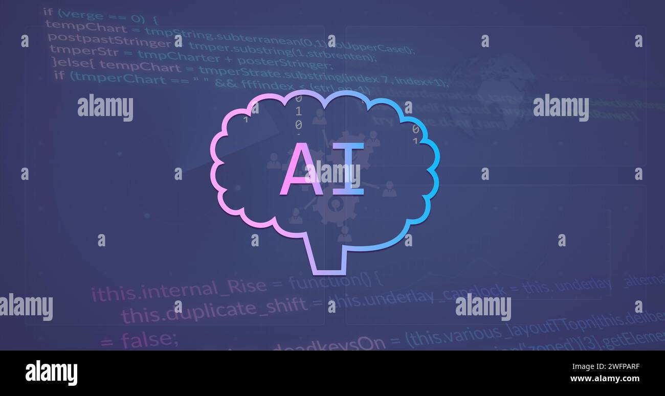 Bild von AI-Text und -Symbol sowie Datenverarbeitung Stockfoto