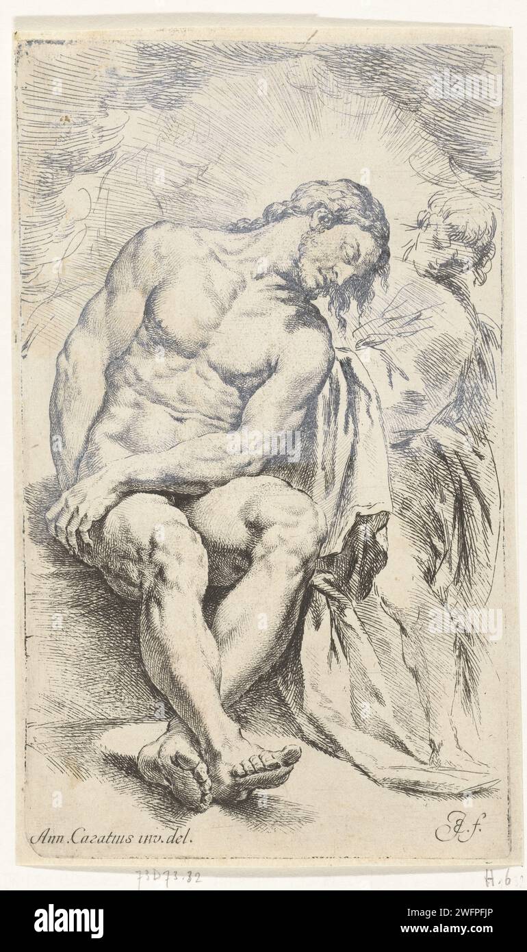 Sterbende Christus unterstützt von einem Engel, 1668–1671 Druck Nordniederländisches Papier ätzend Christ Stockfoto
