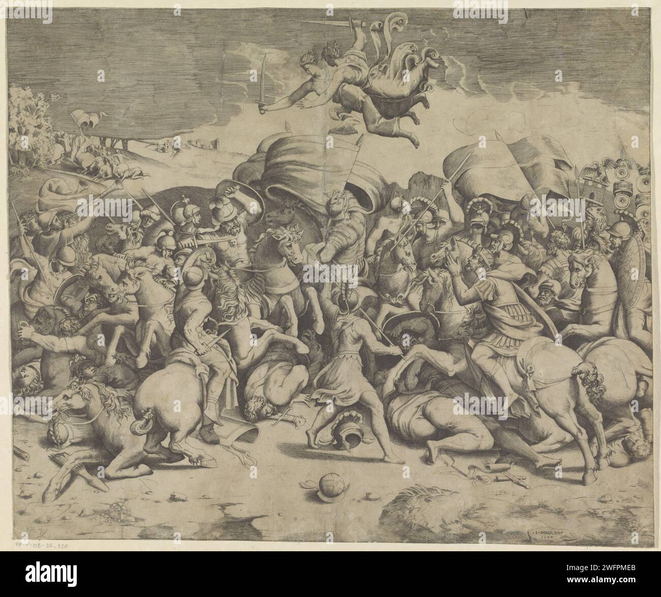 Schlacht auf der Milvischen Brücke, Giulio Bonasone, nach Rafaël, 1544