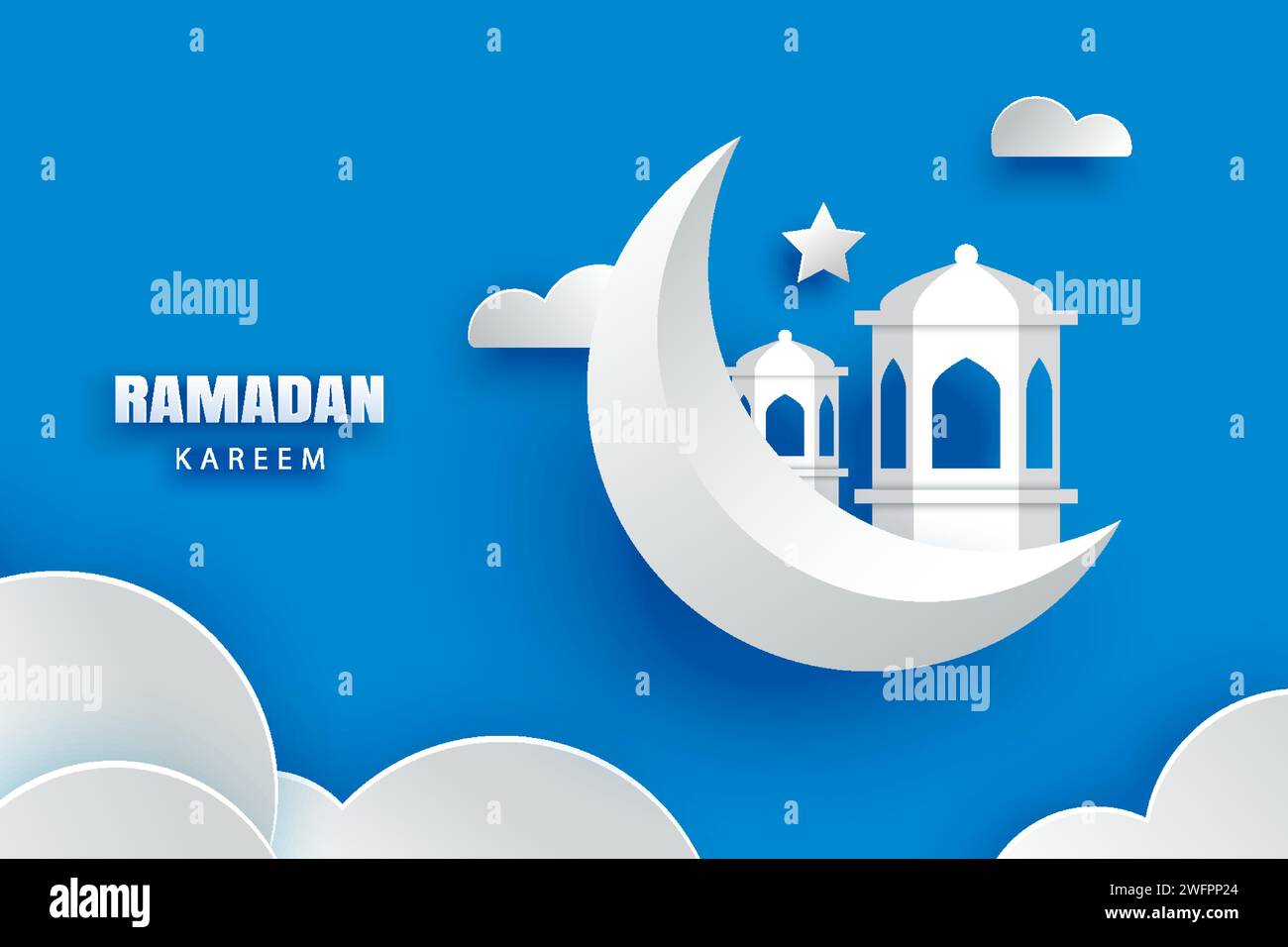 Ramadan-Karäm-Grußkartenhintergrund. Eid mubarak Papier-Banner-Illustrationsdesign. Stock Vektor