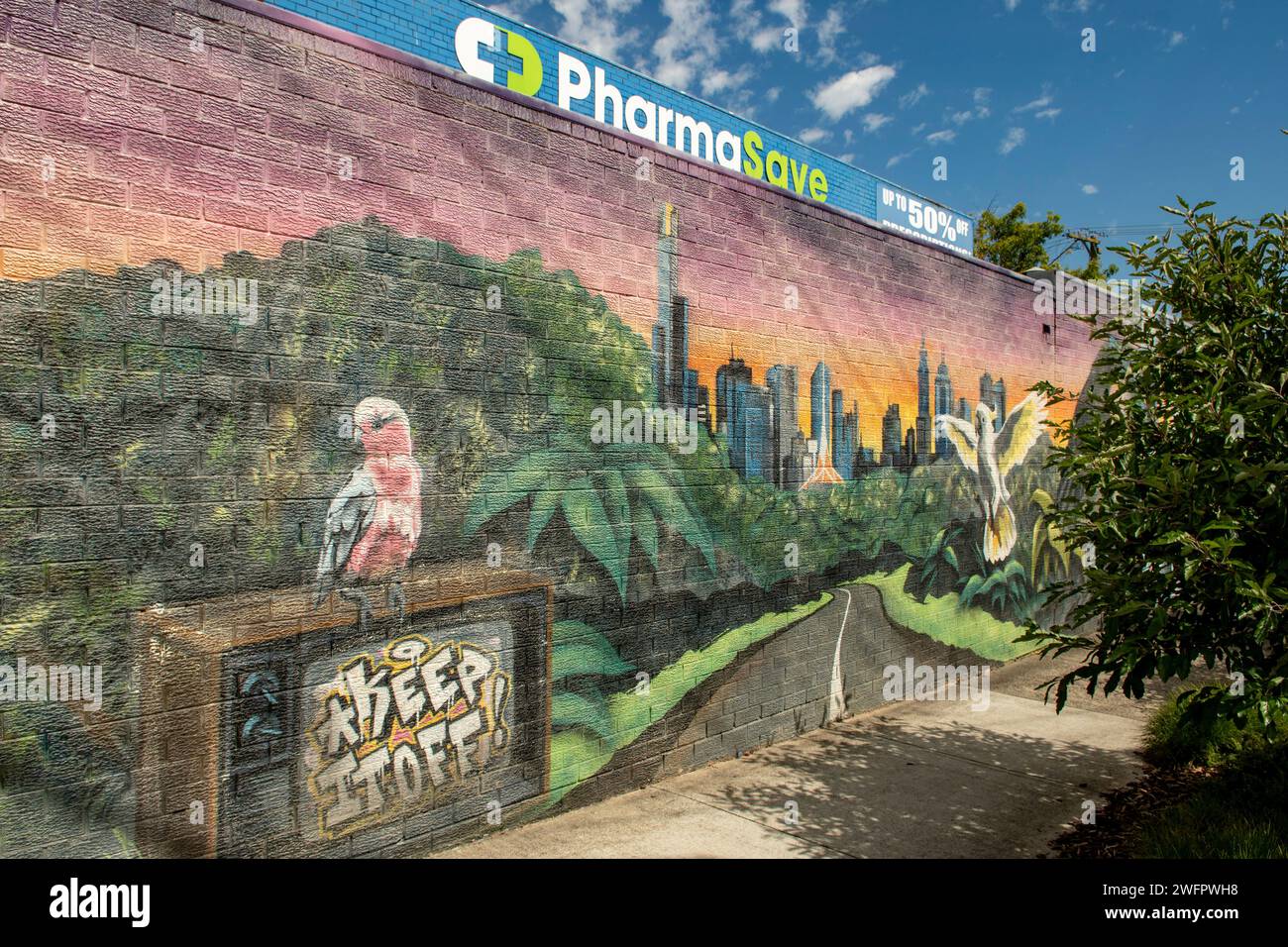 Native Birds Street Art, Mountain Gate Shopping Centre, Ferntree Gully, Victoria, Australien Stockfoto