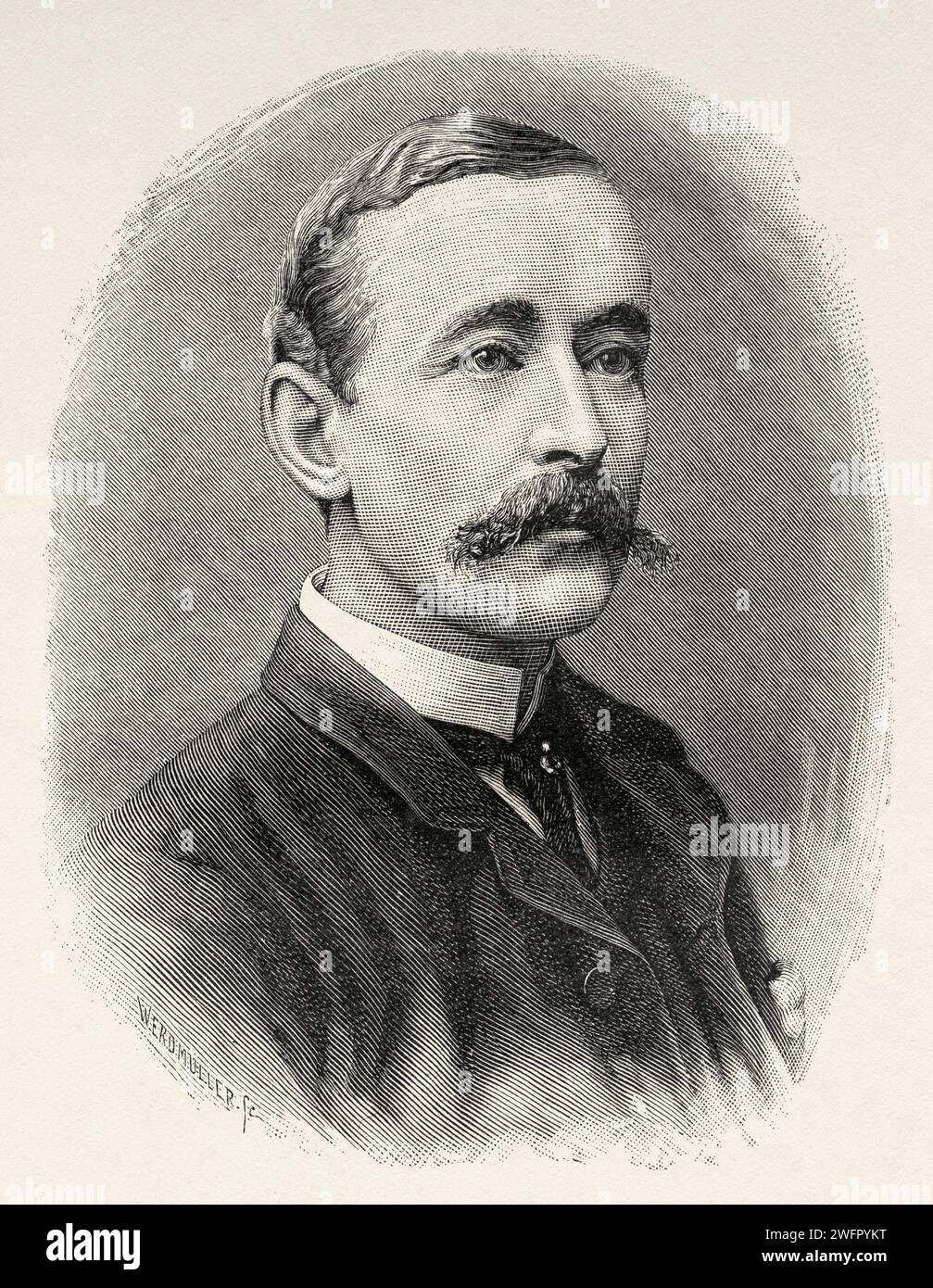 James Sligo Jameson (1856–1888) Naturforscher, Künstler und Entdecker, Mitglied der Stanley-Expedition. Afrika. Emin Pasha Relief Expedition 1886-1889 von Henry Morton Stanley (1841–1904) Stich aus dem 19. Jahrhundert aus Le Tour du Monde 1890 Stockfoto