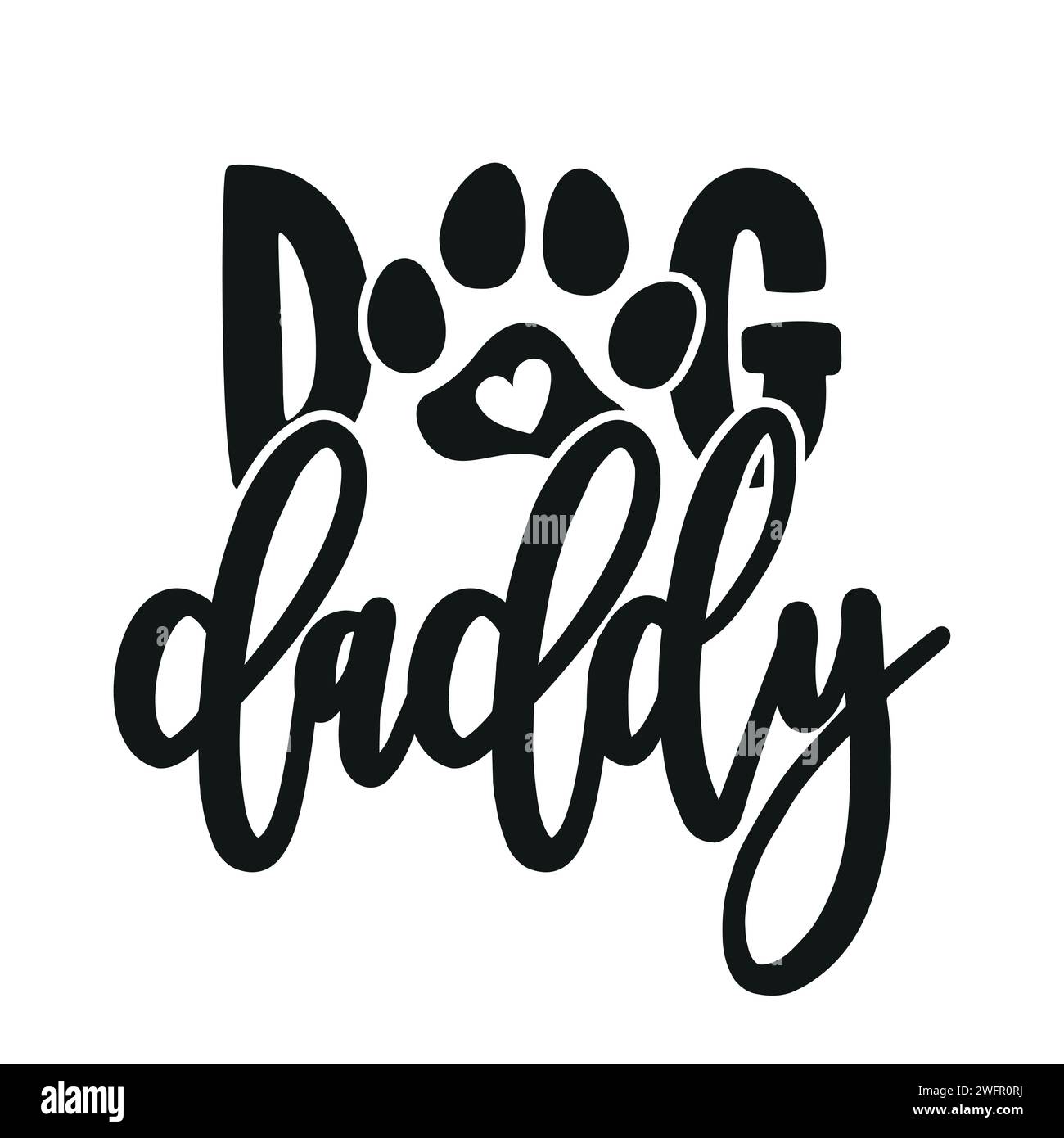 Dog Daddy - lustiges Vatertagszitat. Lustiger Tiervektor mit Welpenpfote, Herz und Knochen. Gut zum Vatertag Geschenk, Poster, Textilien, Gi Stock Vektor