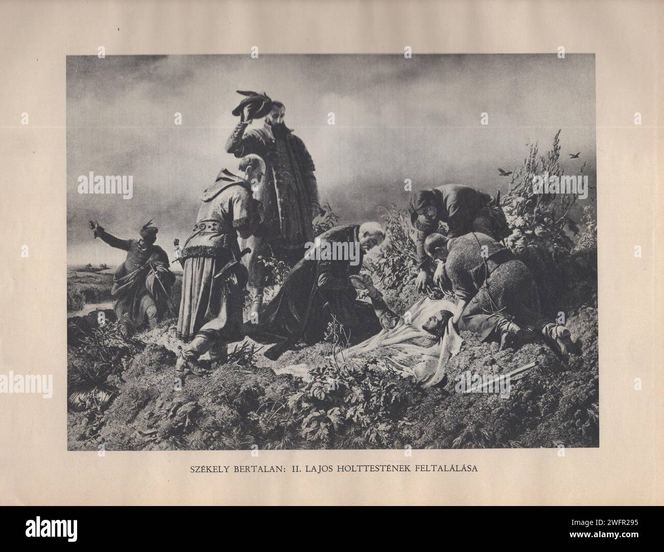 Petrovics Elek. Magyar mesterművek. Budapest, 1936. Pesti Napló. Athenaeum Irodalmi és Nyomdai Rt. / ungarische Meisterwerke / ungarische Maler / ungarische Kunst / magyar festők / magyar képzőművészek : Székely Bertalan : II Lajos holttestének feltalálása / Bertalan Szekely ungarischer Maler : die Erfindung des Körpers von Ludwig II ( ungarischer König ) Stockfoto