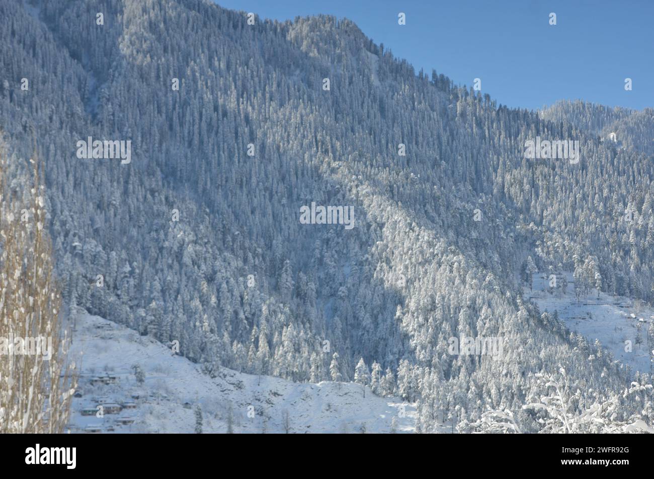 Schöne Klicks nach starken Schneefällen in Dörfern, Schneefällbilder, Stockfoto