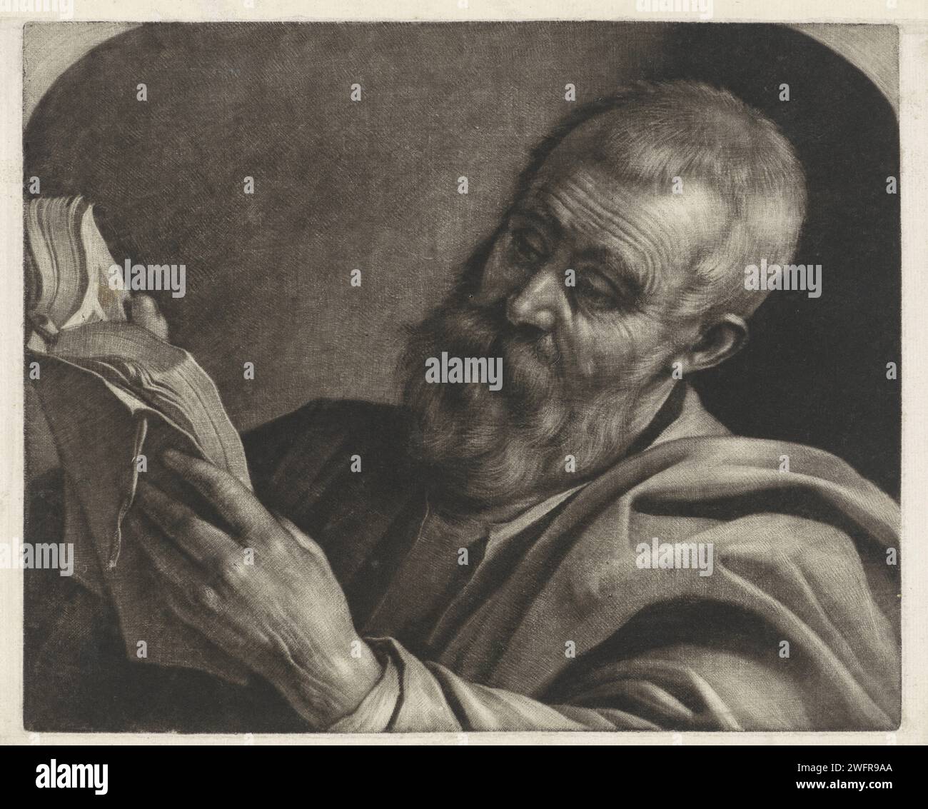 Reading man, Wallerant Vaillant, 1658 - 1677 gedrucktes Papierbuch. Messwert Stockfoto