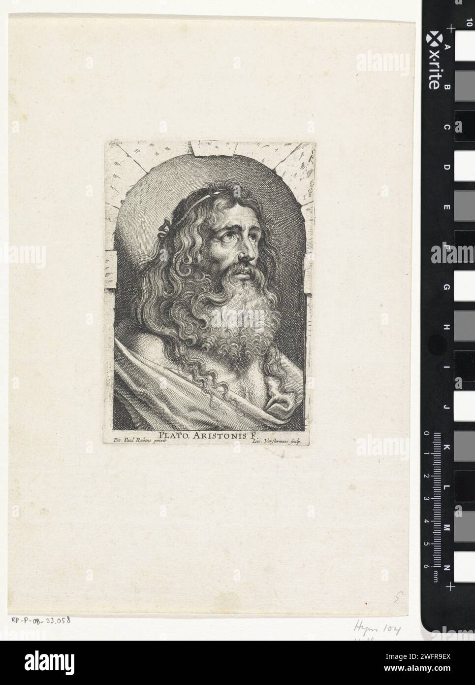 Bust van Plato in a Nische, Lucas Vorsterman (I), nach Peter Paul Rubens, 1619 - 1675 Print Antwerpener Papier Gravur männlicher Personen aus der Klassischen Geschichte (PLATO) Stockfoto