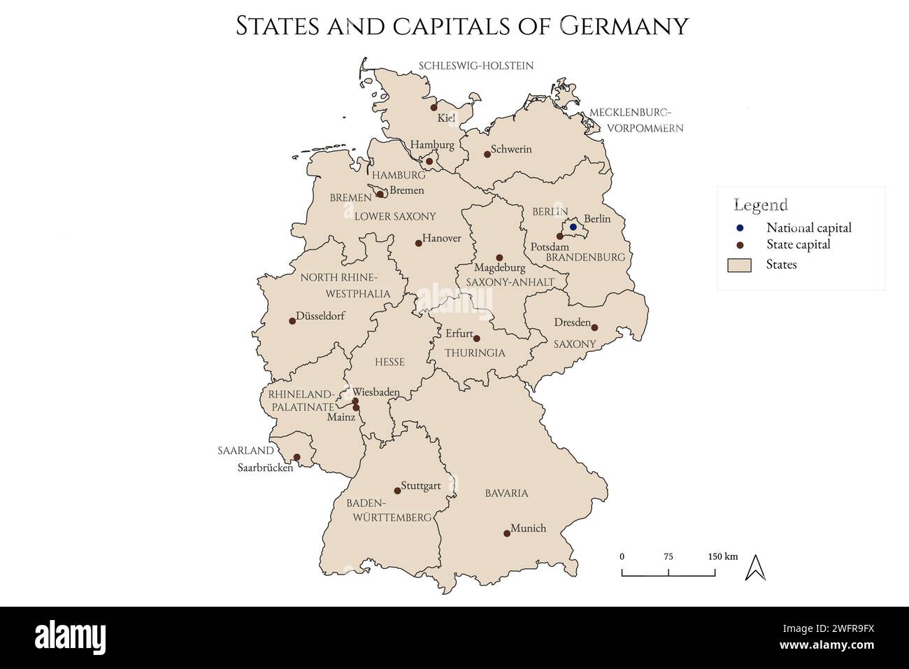 deutschland, bayern, berlin, hamburg, bremen, Hauptstädte, länder, thüringen, hessen, saarland, baden-württemberg, sachsen, brandenburg, stuttgart Weltkarte, s Stockfoto