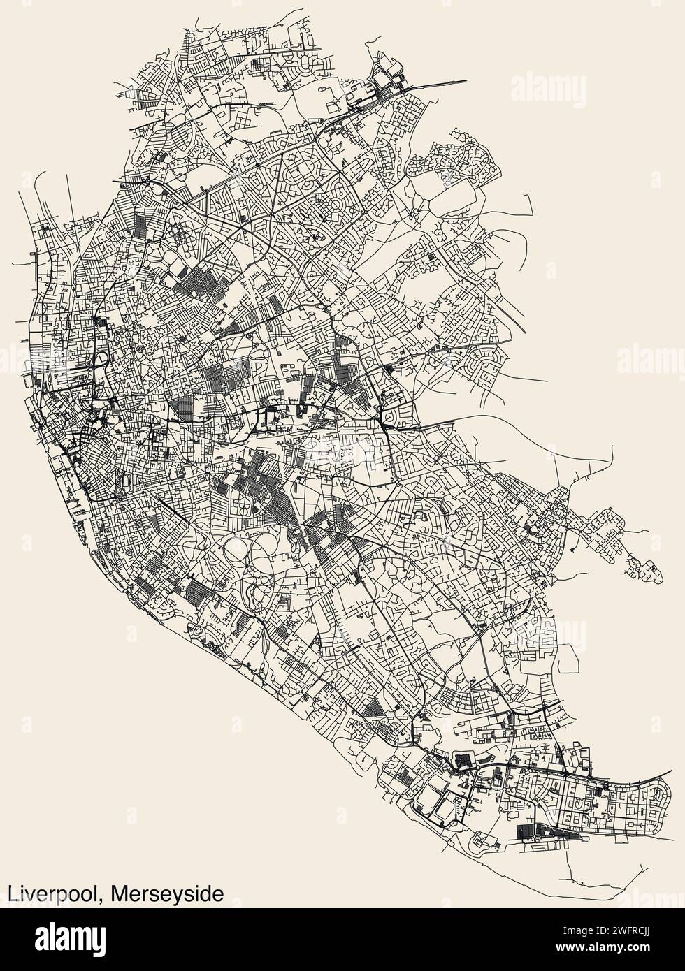 Straßenkarte des STADTTEILS LIVERPOOL, MERSEYSIDE Stock Vektor