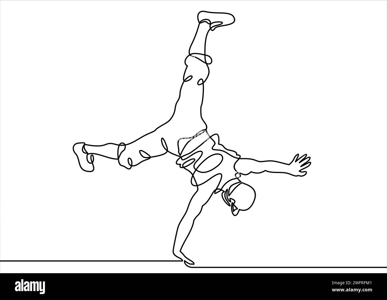 Break Dancer - durchgehende einzeilige Zeichnung. Stock Vektor