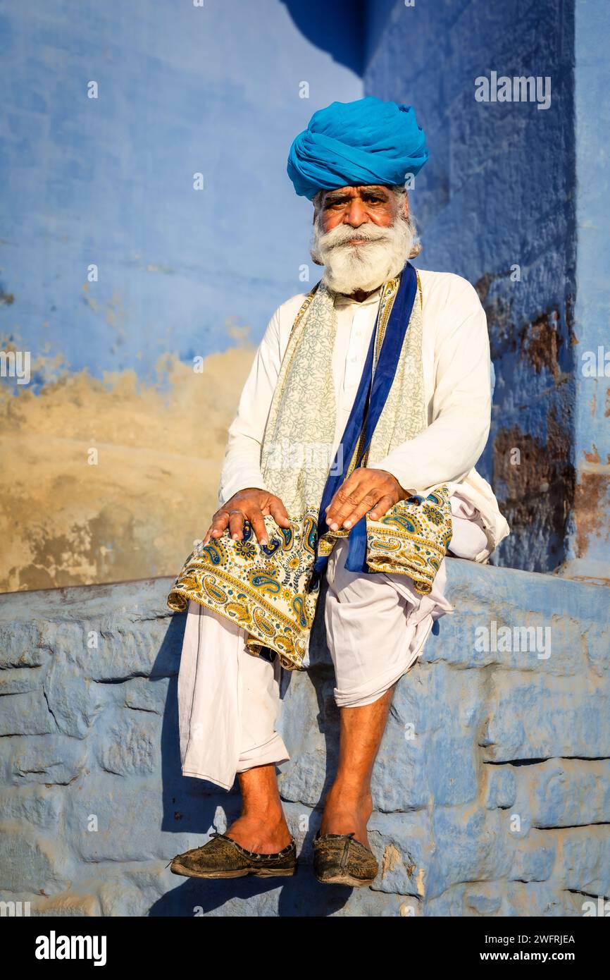 Porträt eines Mannes mit Turban, Jodhpur, Rajasthan, Indien Stockfoto