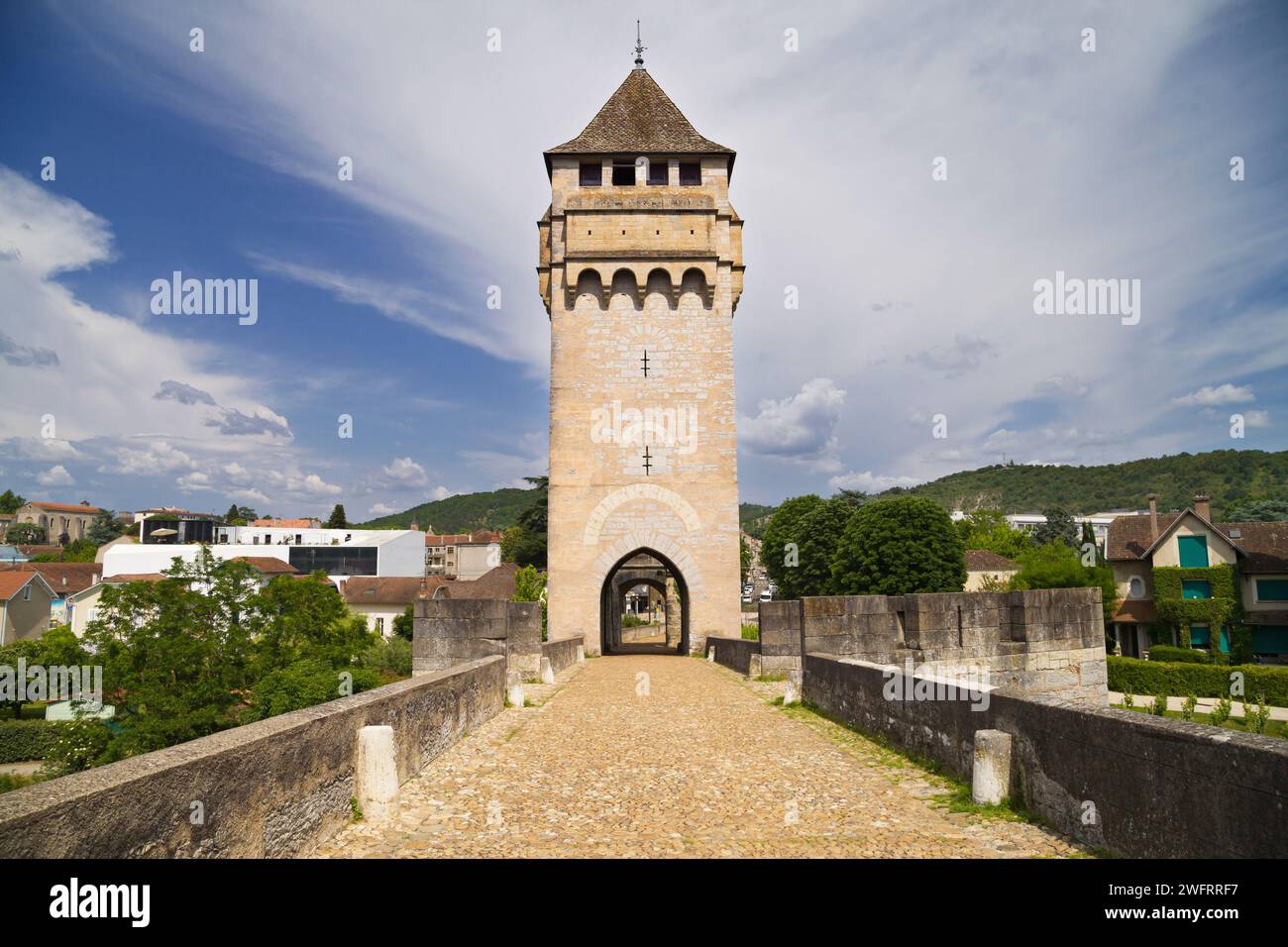 Teufelsturm der Valandre-Brücke, Cahors, Okzitanien, Frankreich. Stockfoto