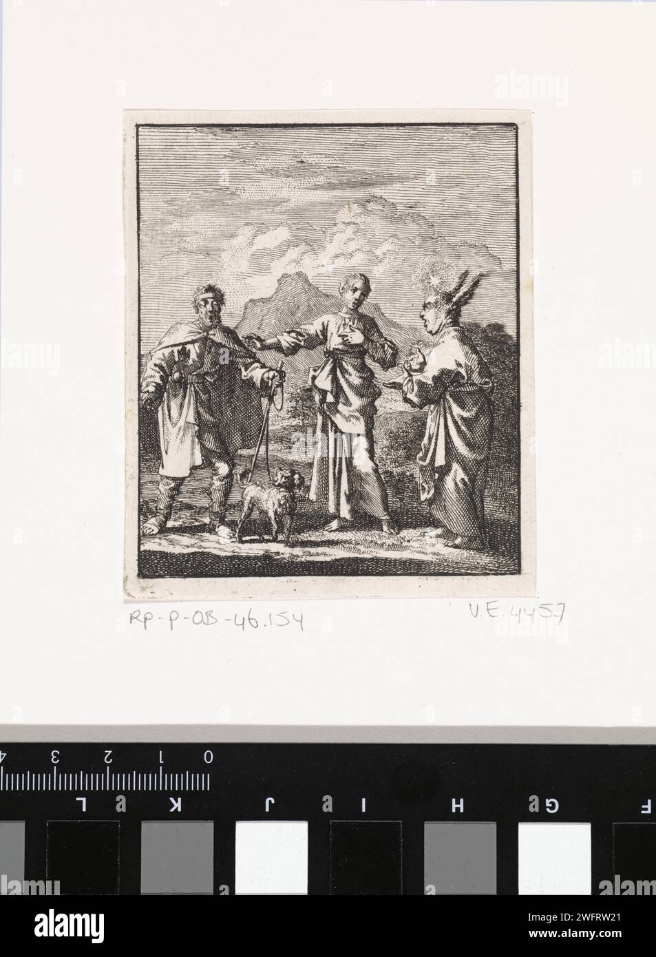 Personifizierte Seele im Gespräch mit dem Fleisch und ein Blinder, Jan Luyken, 1714 Druck Amsterdam Papier ätzend Geist (oder Seele) versus Körper. Blind, Blindheit Stockfoto